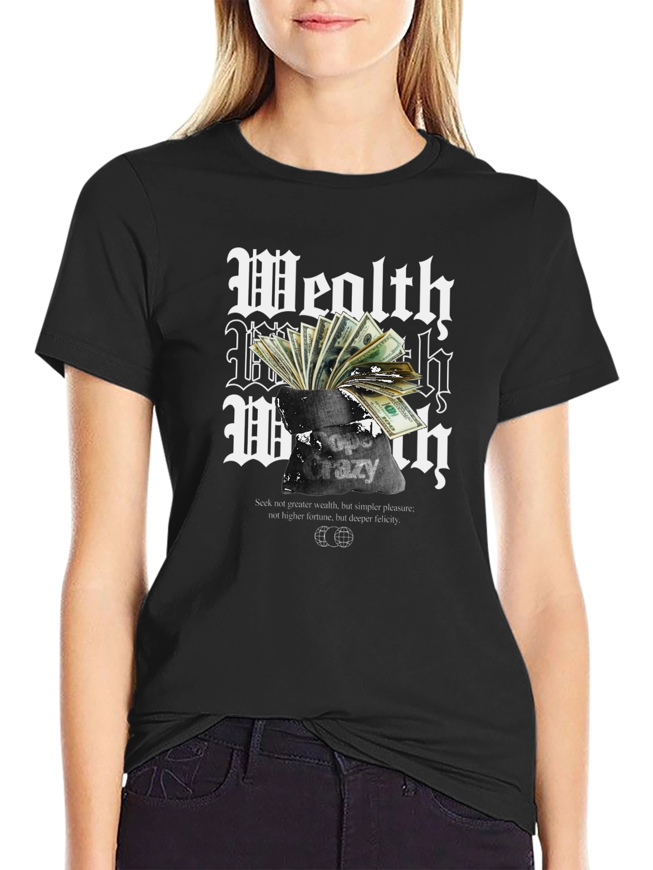 Black Wealth Crazy T-Shirt - Black Graphic Tee view 2
