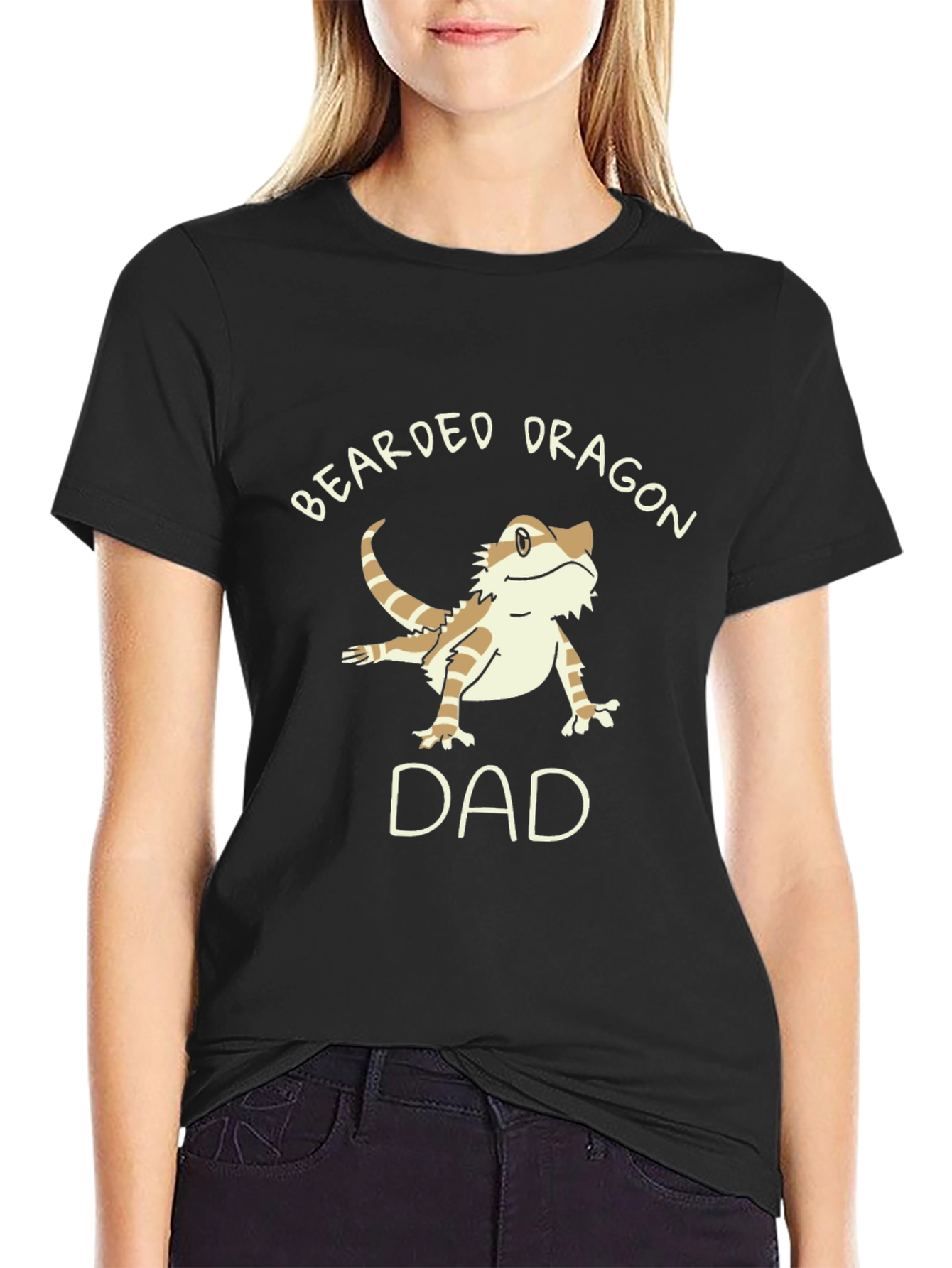 Black Bearded Dragon Dad T-Shirt, Black Cotton Tee view 2