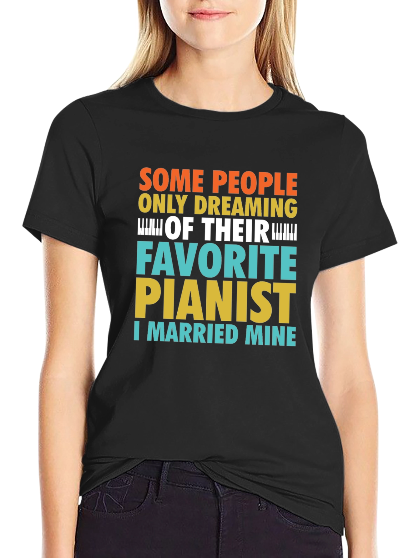 Black Funny Pianist T-Shirt - I Married Mine! view 2