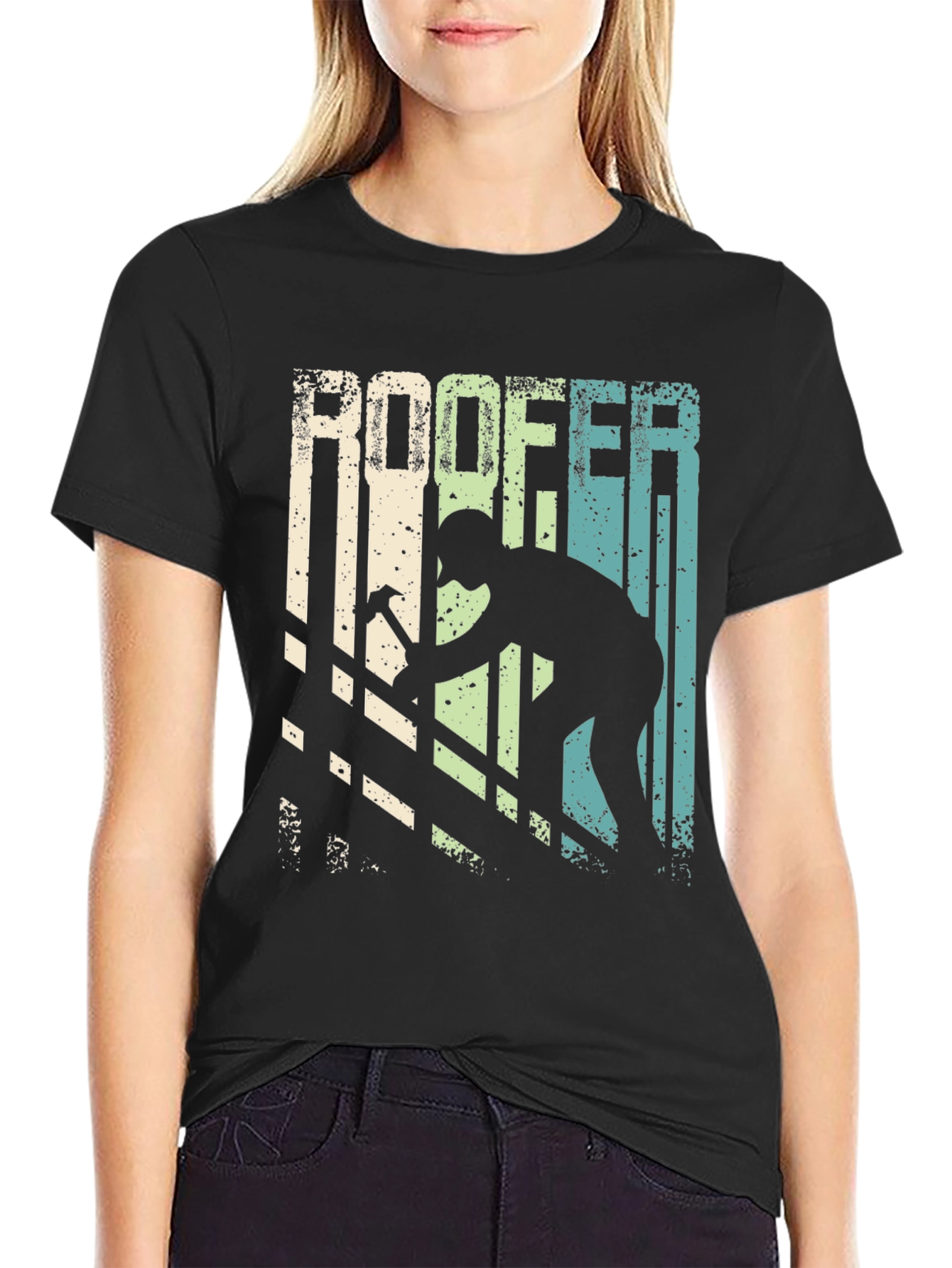 Black Roofer T-Shirt Vintage Design view 2