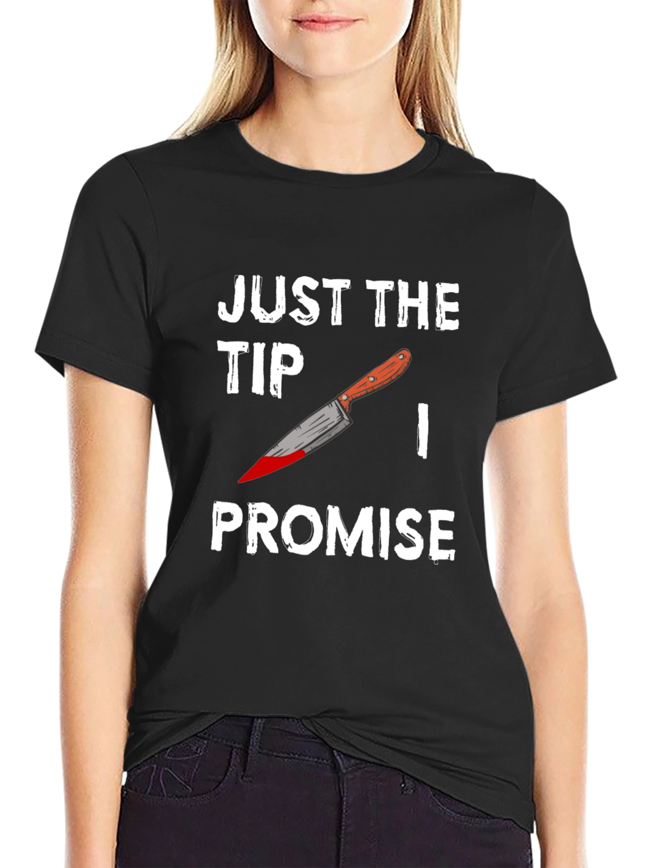 Black Just the Tip Promise T-Shirt - Funny Graphic Tee view 2