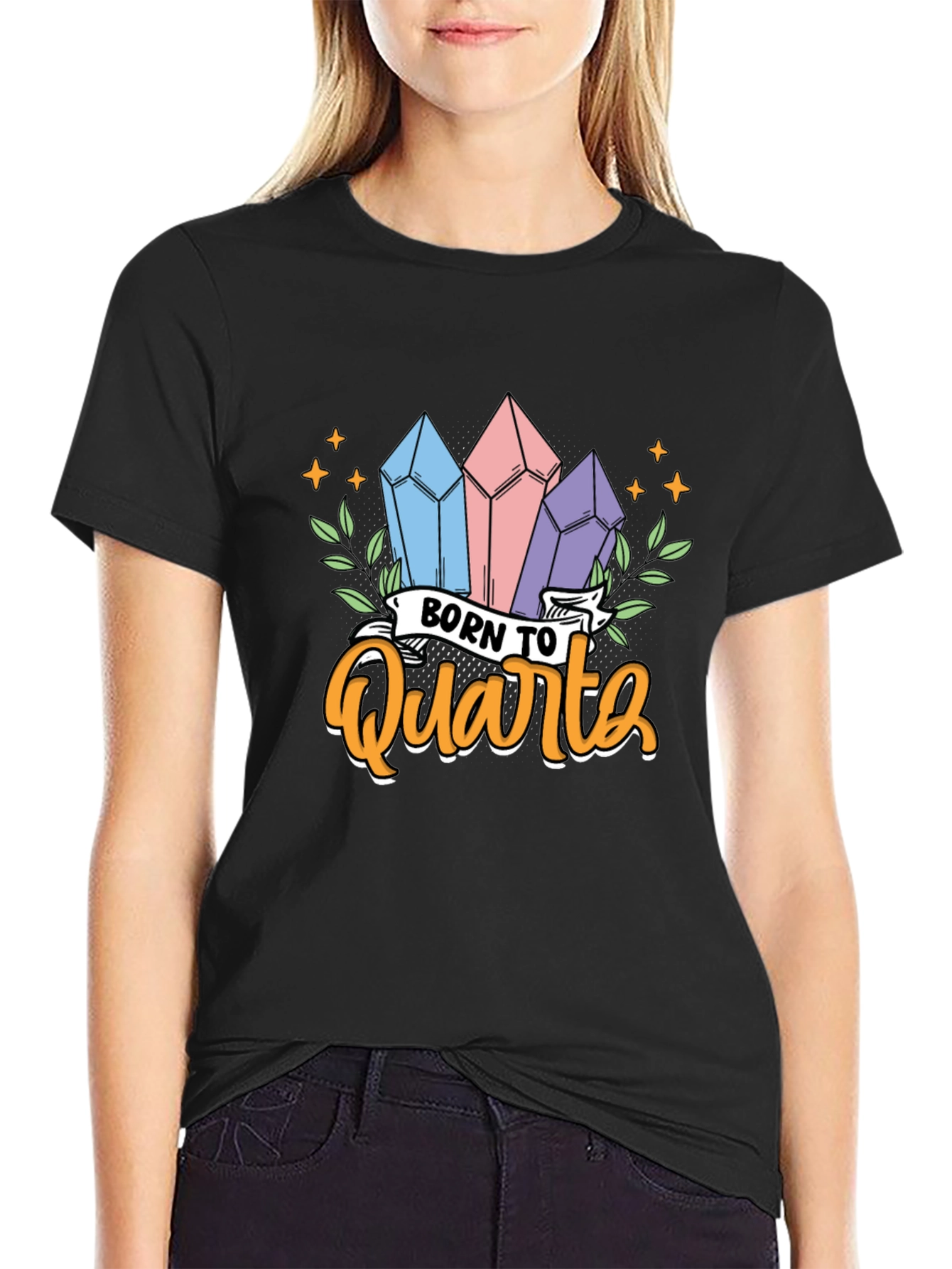 Black Born To Quartz T-Shirt Crystal Gem Lover view 2