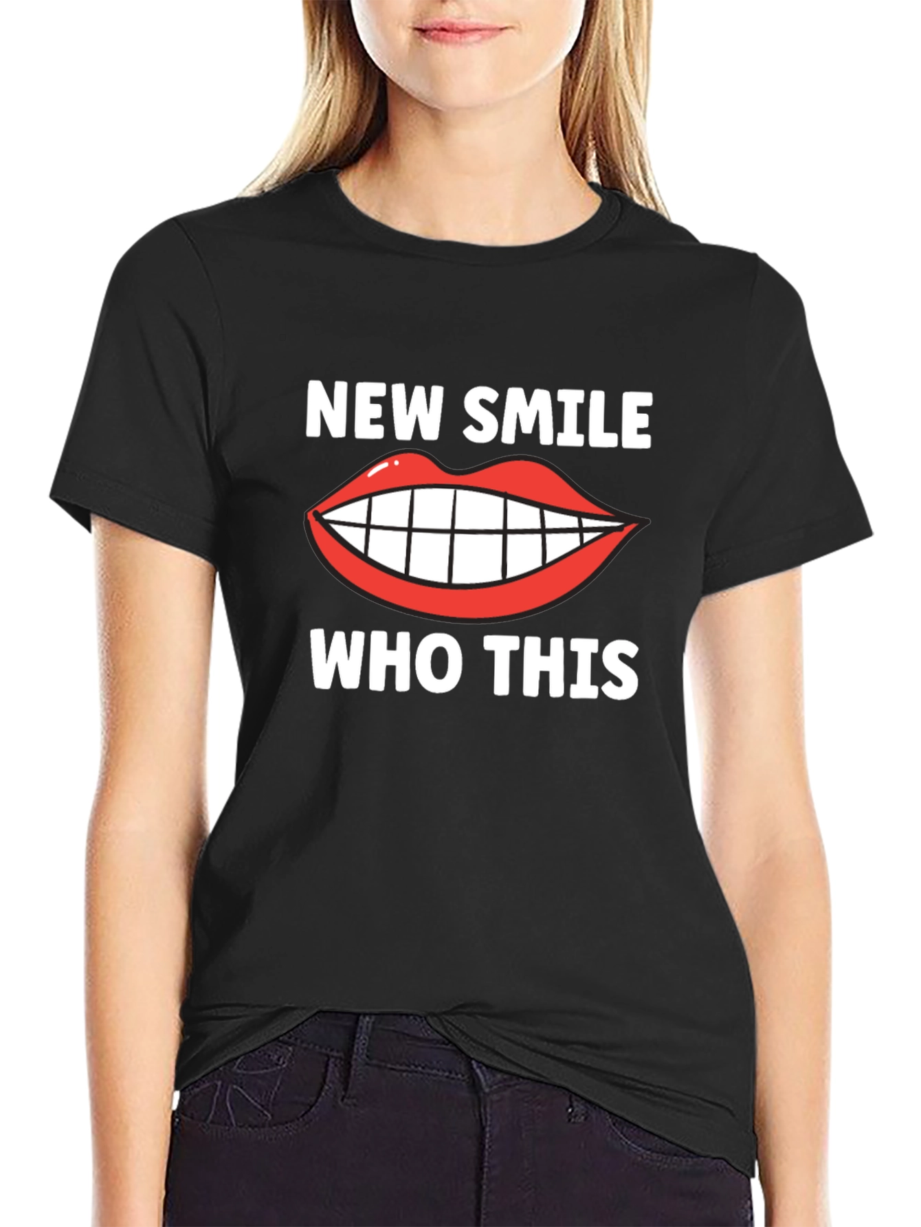 Black New Smile Who Dis Funny Graphic T-Shirt view 2