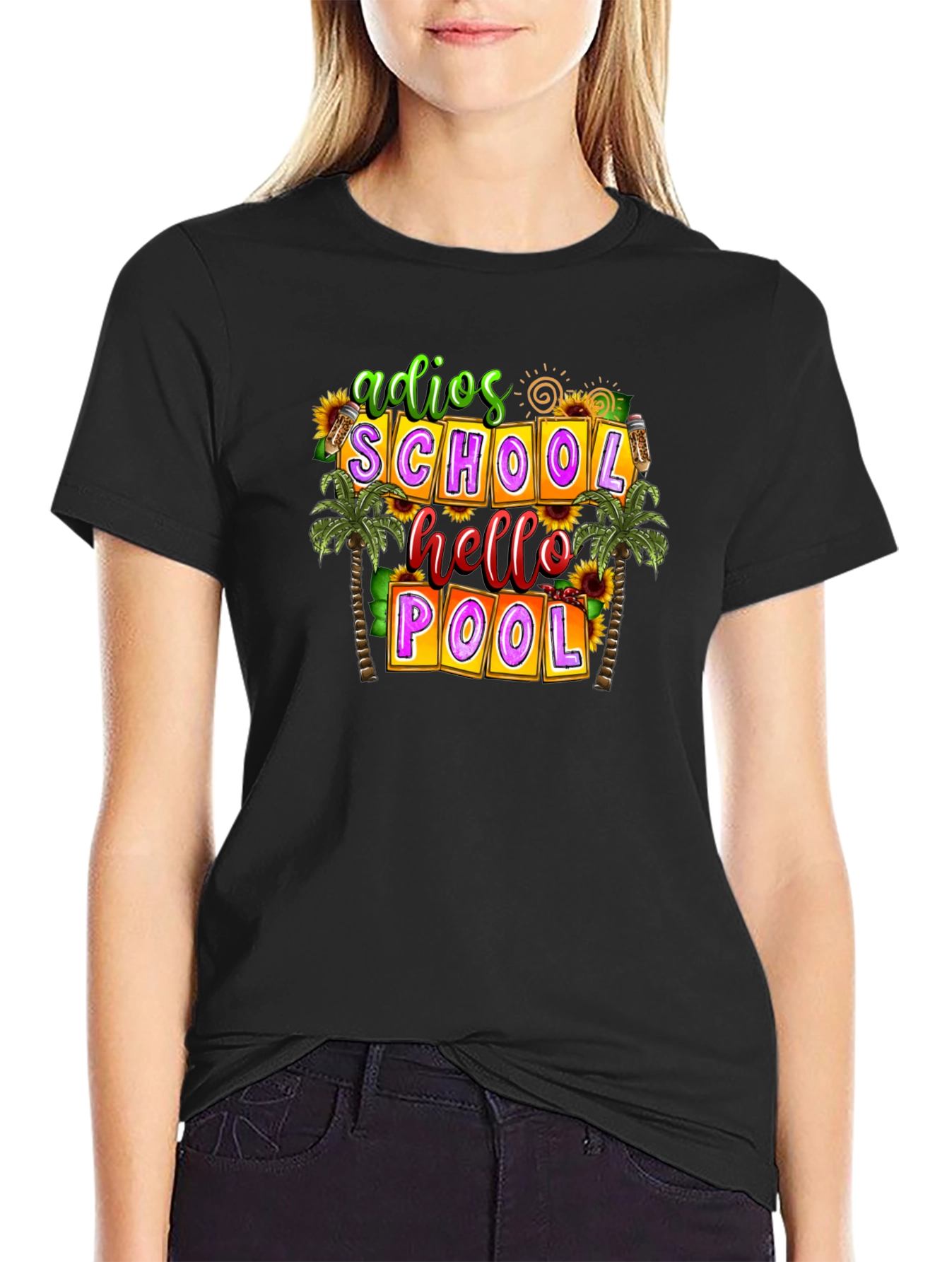 Black Adios School Hello Pool T-Shirt view 2