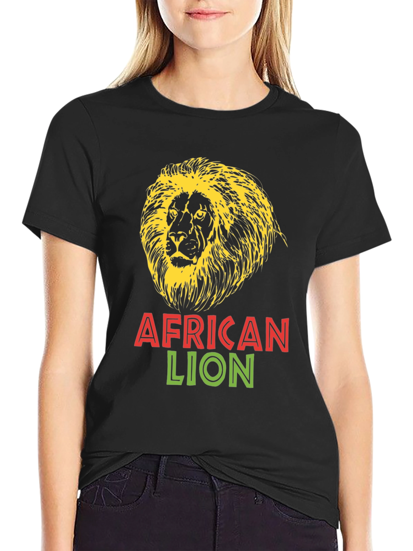 Black African Lion Graphic Tee - Bold Black T-Shirt view 2