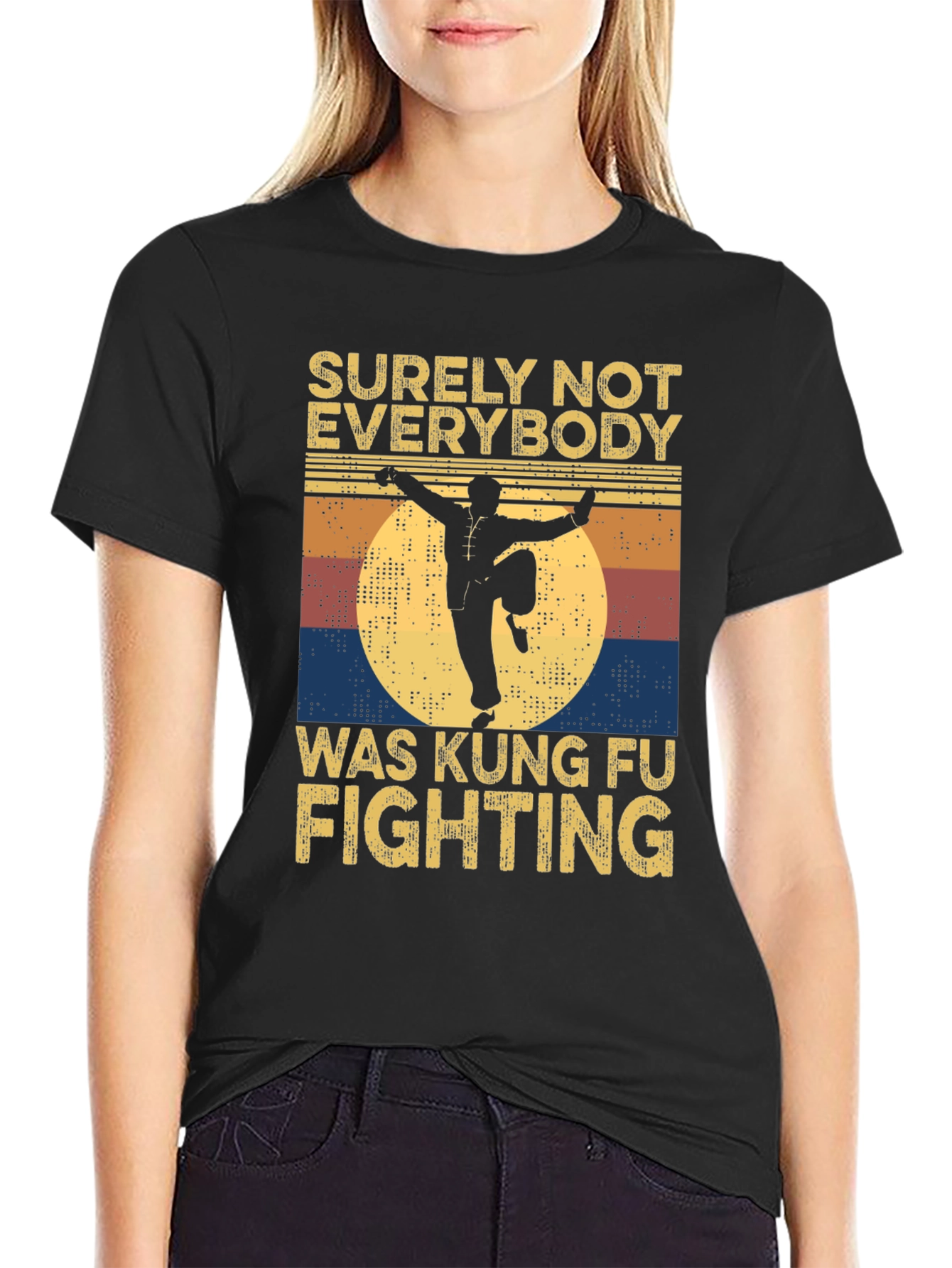 Black Kung Fu Fighting Retro Graphic T-Shirt view 2