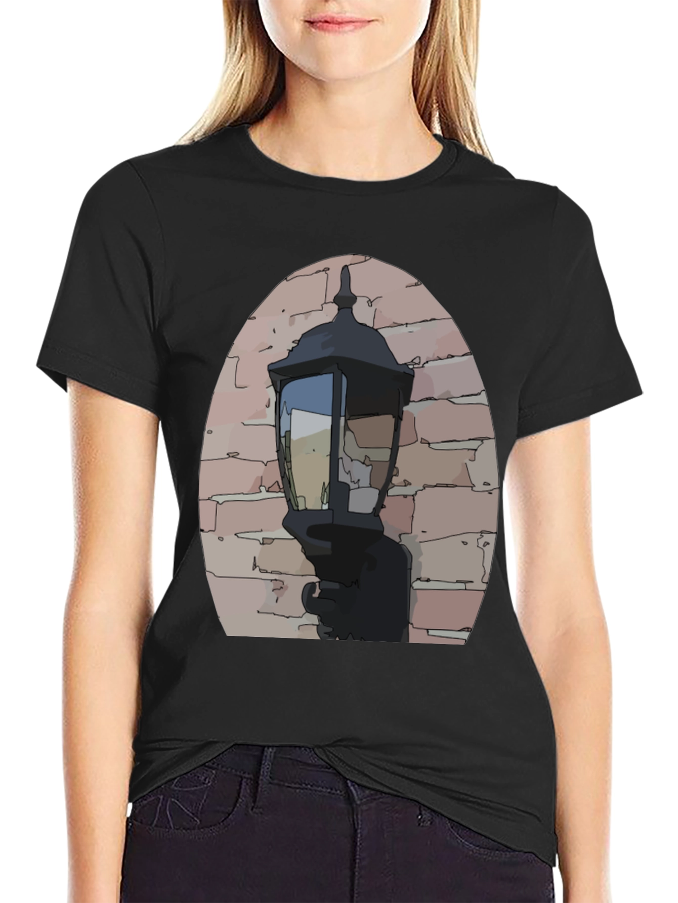 Black Vintage Street Lamp Graphic Tee view 2