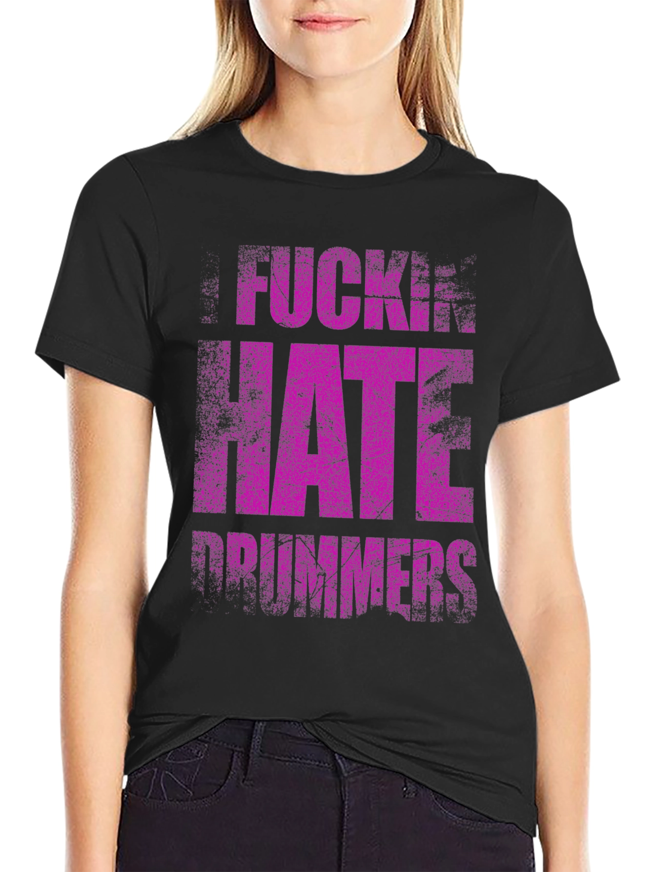 Black F*ckin Hate Drummers Black Graphic T-Shirt view 2
