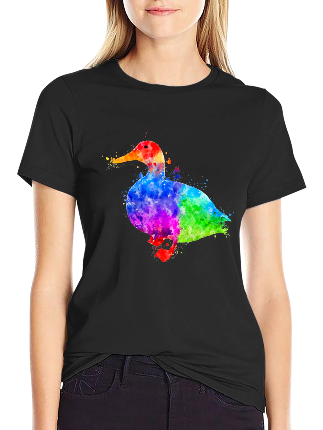 Black Watercolor Duck Graphic T-Shirt view 2