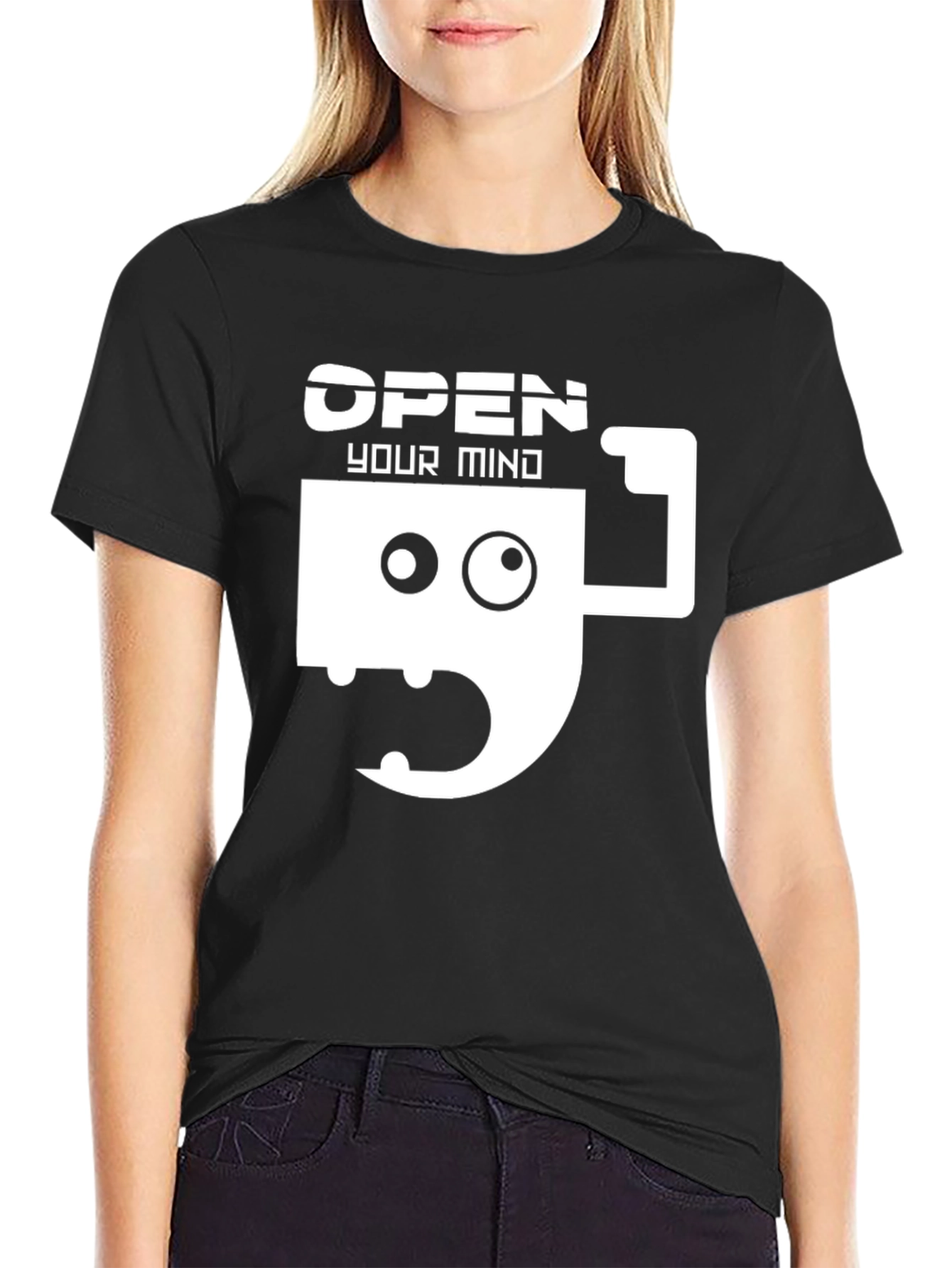Black Open Your Mind Graphic Tee - Funny Coffee Cup Design view 2