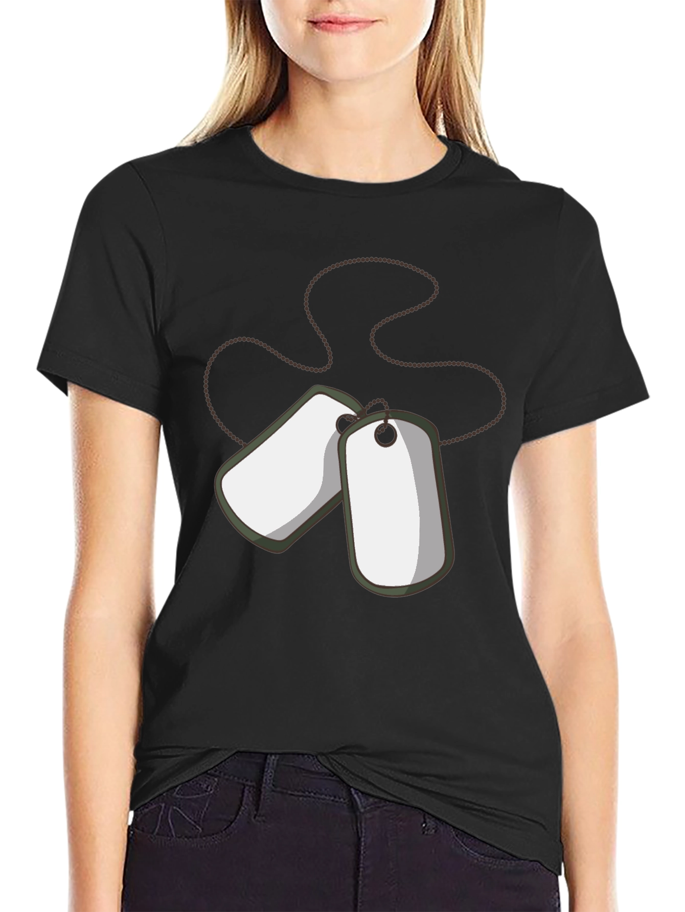 Black Dog Tag Graphic Tee - Military Style Cotton T-Shirt view 2