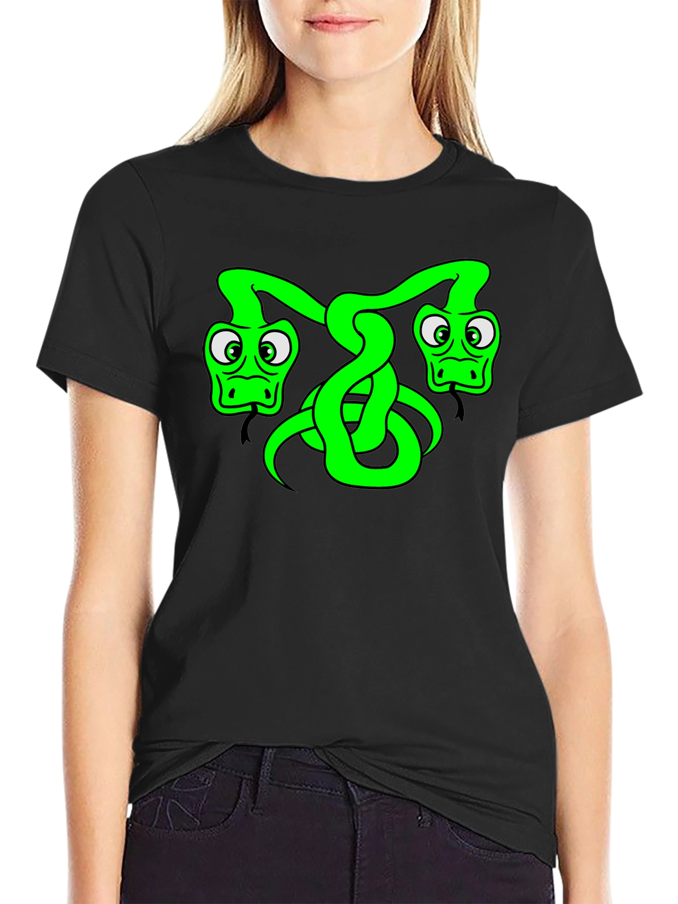 Black Two-Headed Snake Graphic Tee - Black Cotton T-Shirt view 2