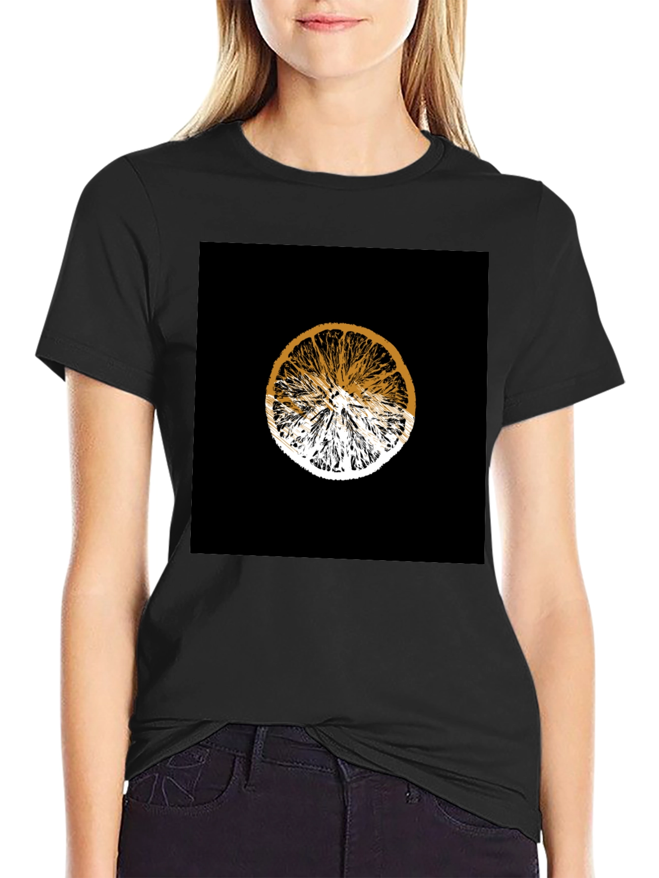 Black Orange Slice Graphic Black Tee - Unisex view 2