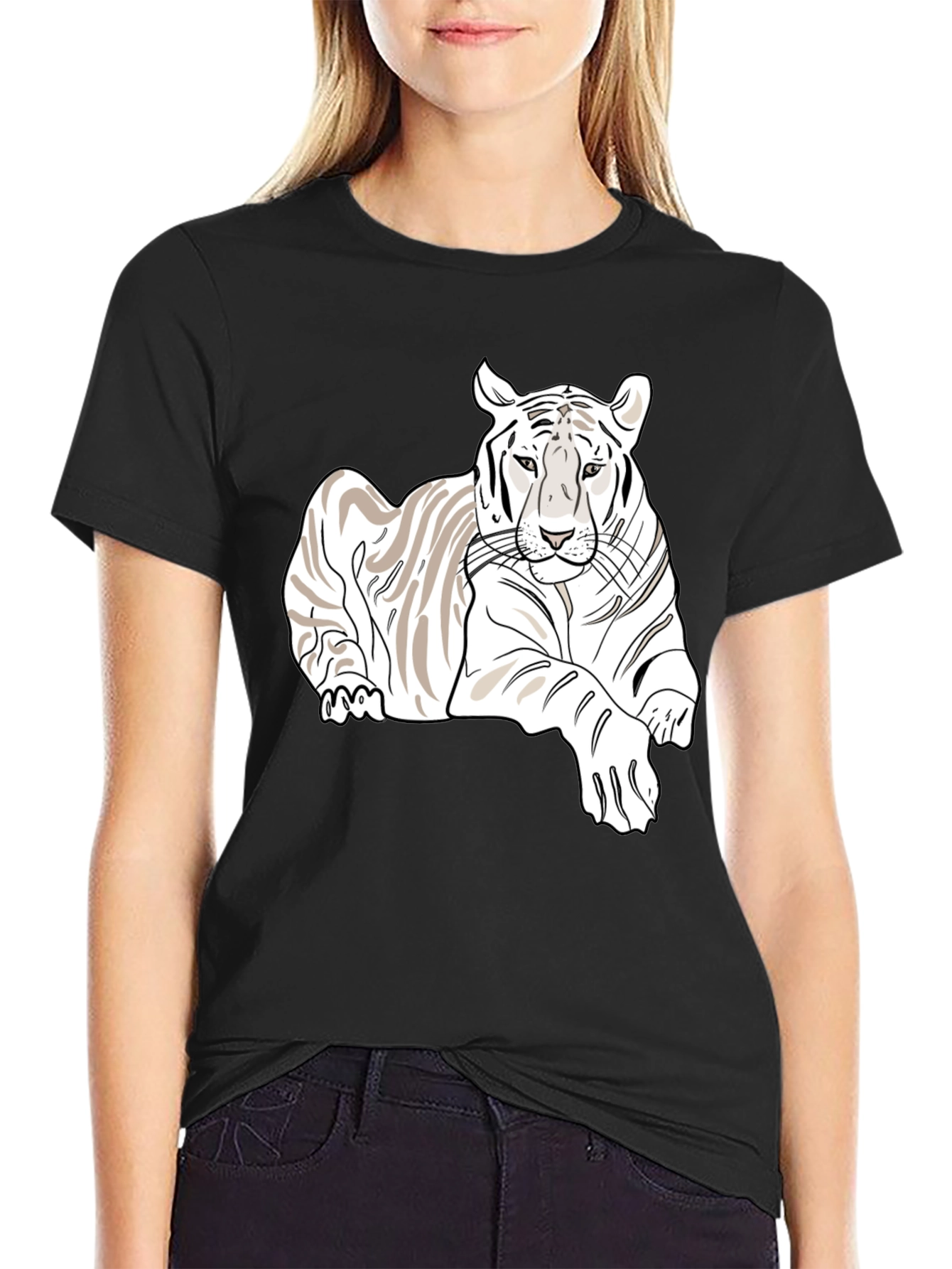 Black White Tiger Graphic Tee - Stylish Men's Black T-Shirt view 2