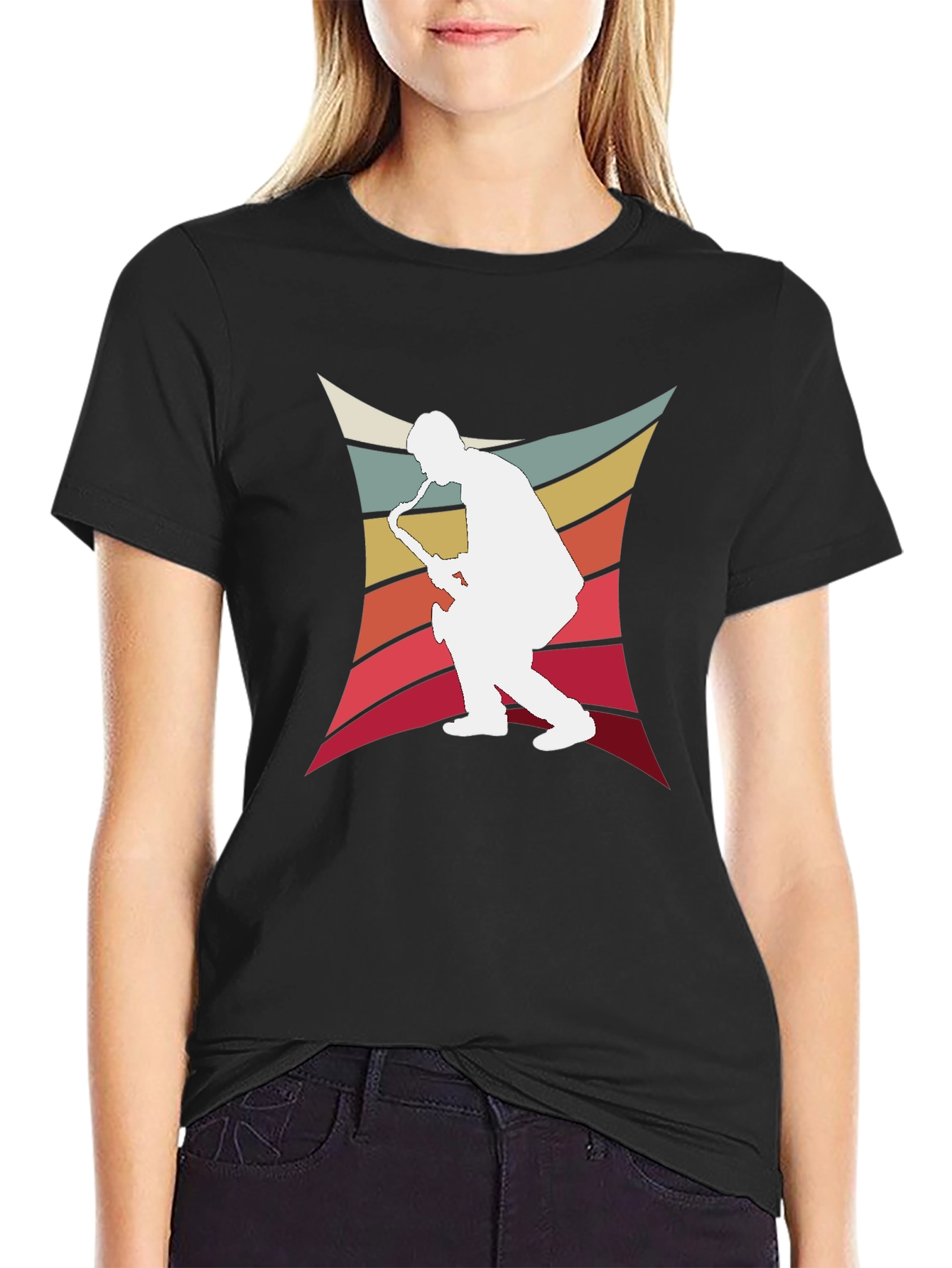 Black Retro Saxophone Player Graphic Tee view 2