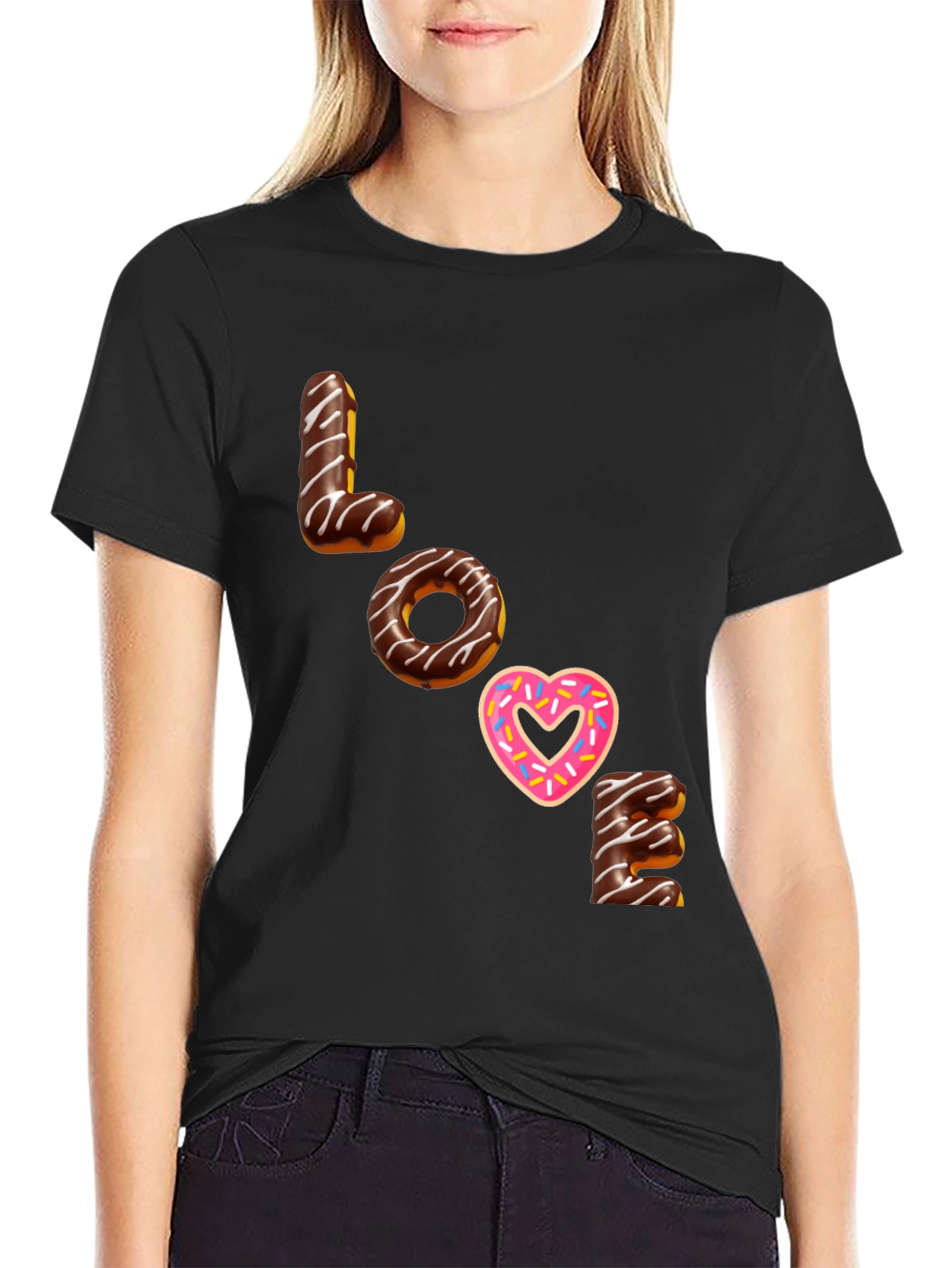Black Love Donut T-Shirt - Sweet Treat Fashion Tee view 2