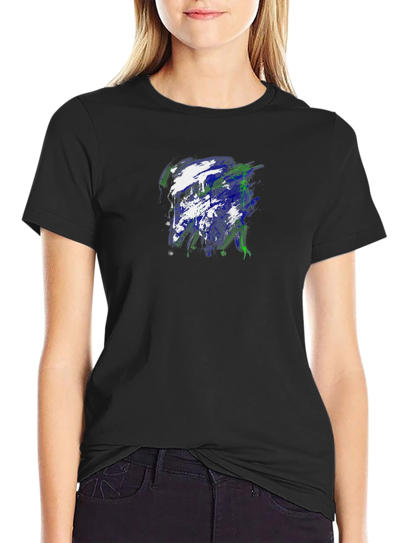 Black Abstract Art Graphic Black T-Shirt view 2