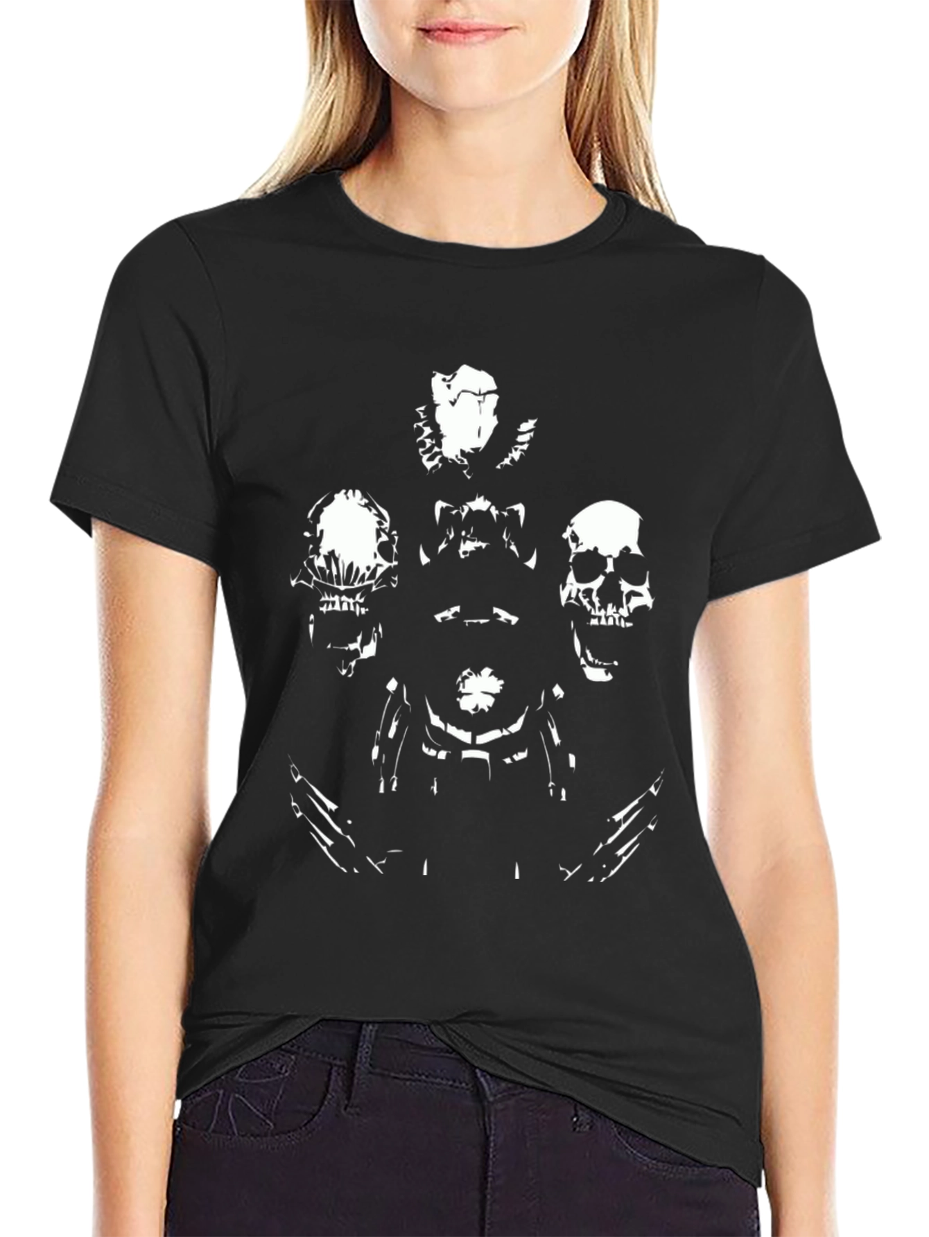 Black Skulls Graphic Print Men's Black T-Shirt view 2