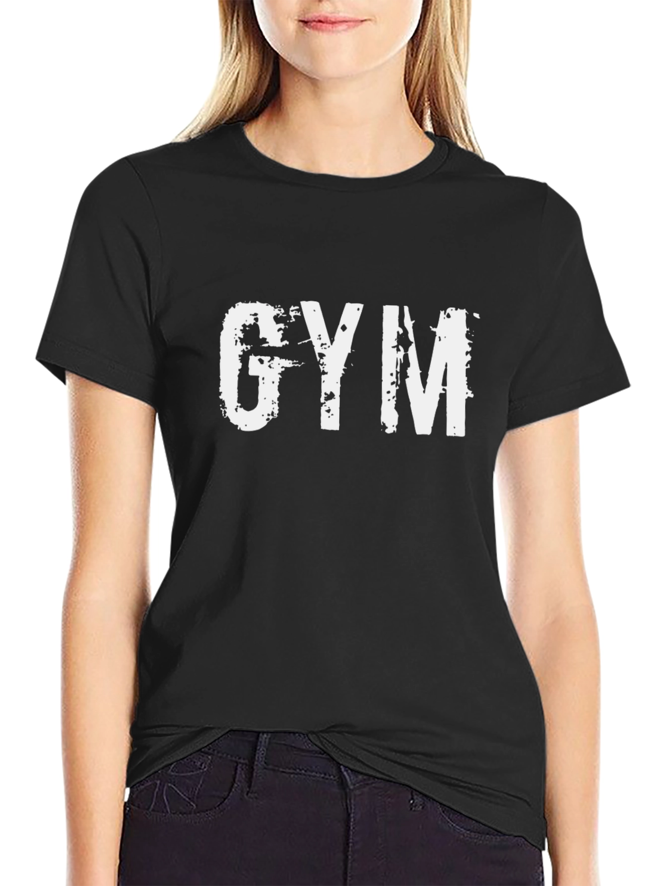 Black Gym T-Shirt - Distressed Print, Workout Apparel view 2