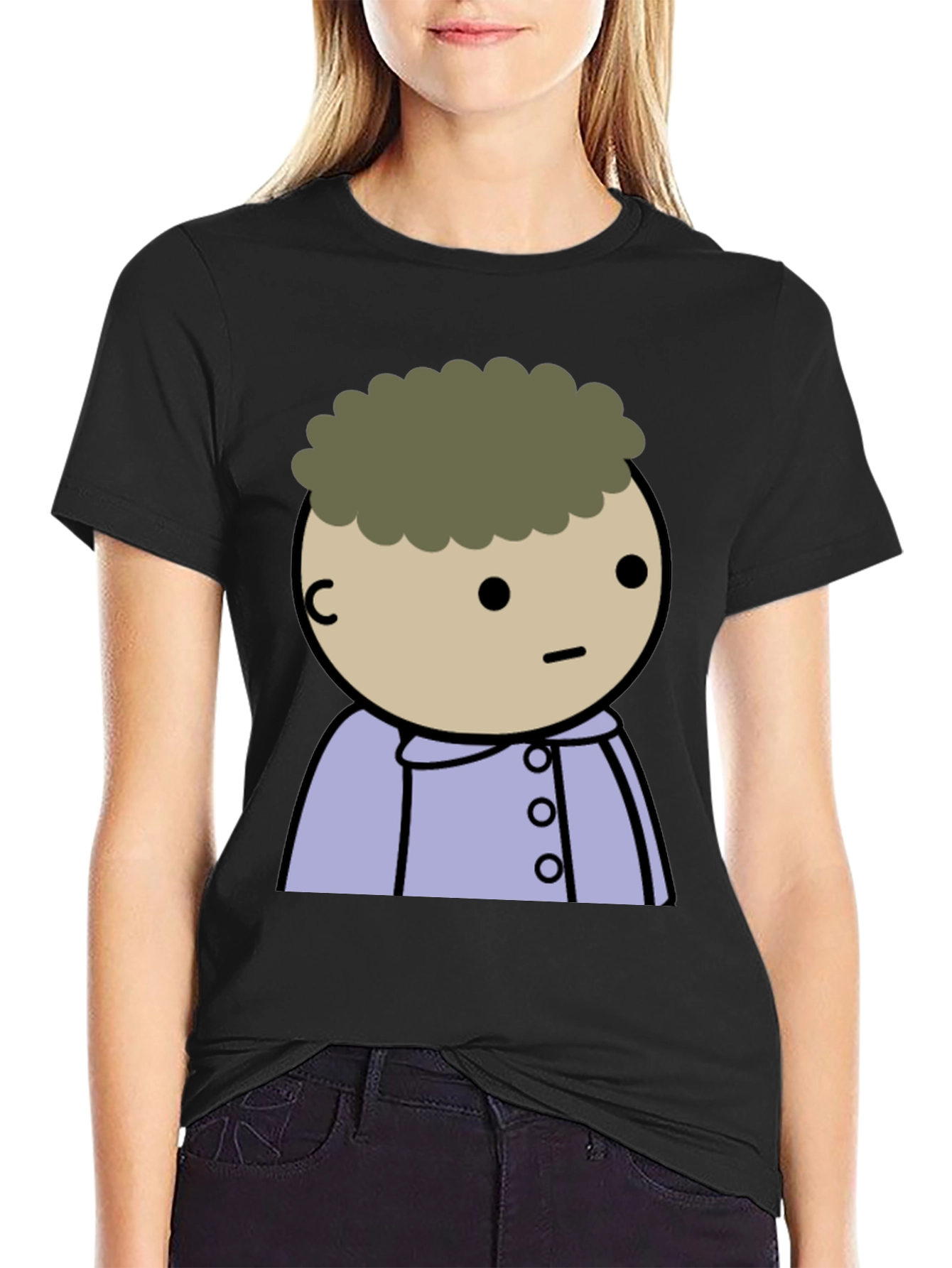 Black Cartoon Character Black T-Shirt view 2