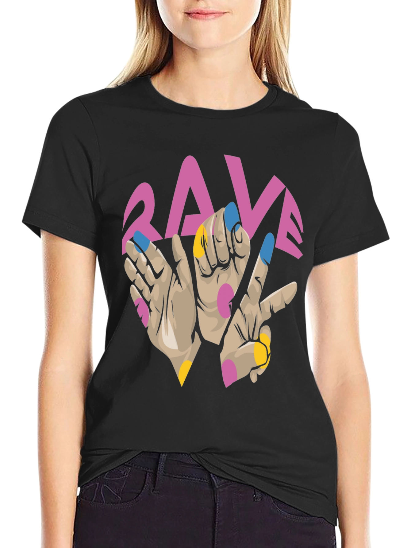 Black Rave Hand Graphic Black T-Shirt view 2