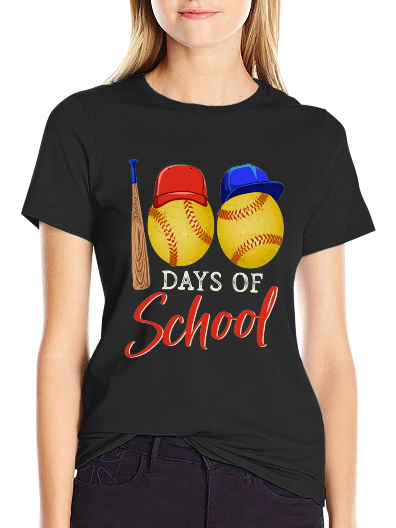 Black 100 Days of School Baseball T-Shirt view 2
