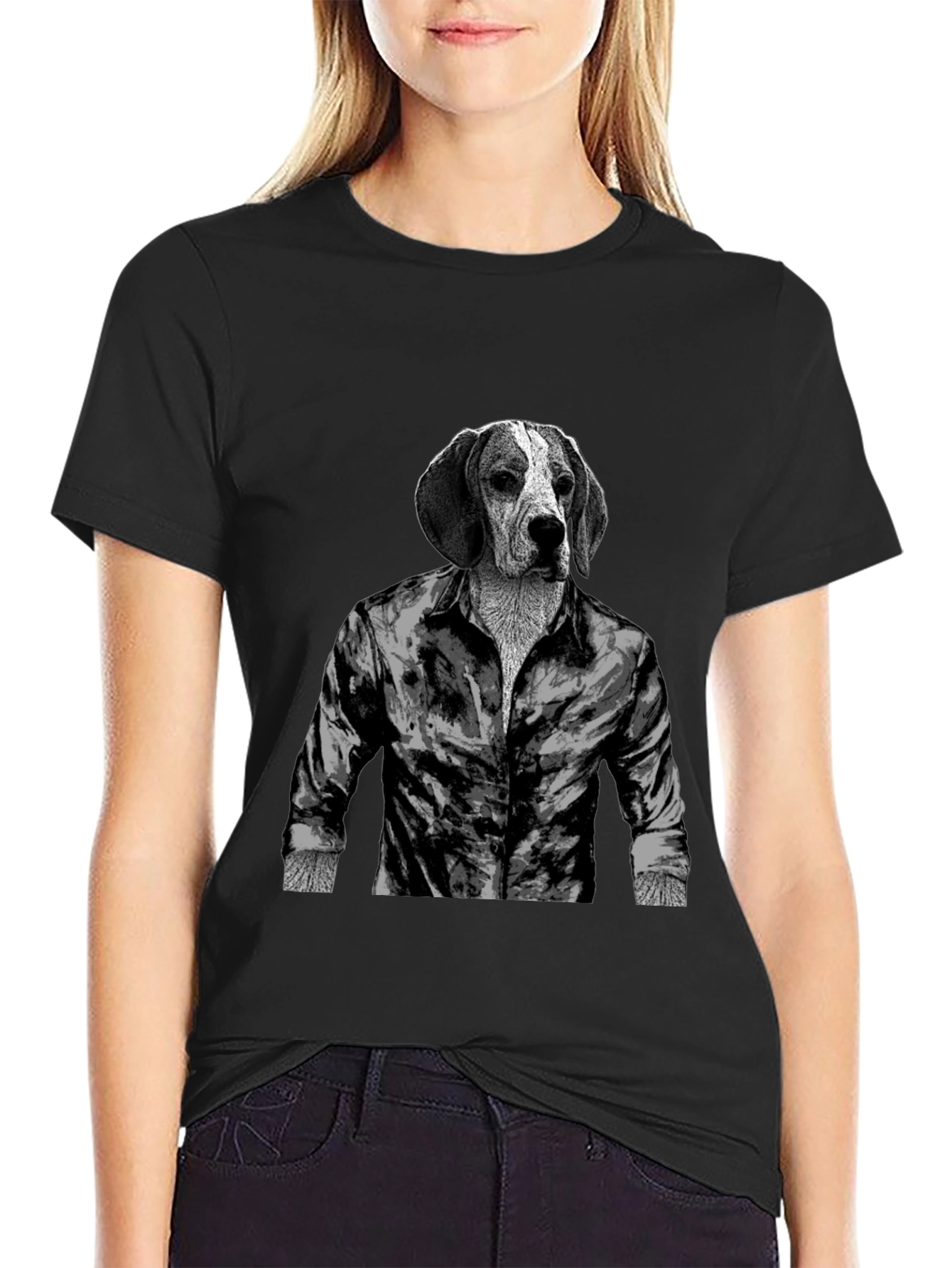 Black Dog-Man T-Shirt: Hound in Button-Down view 2