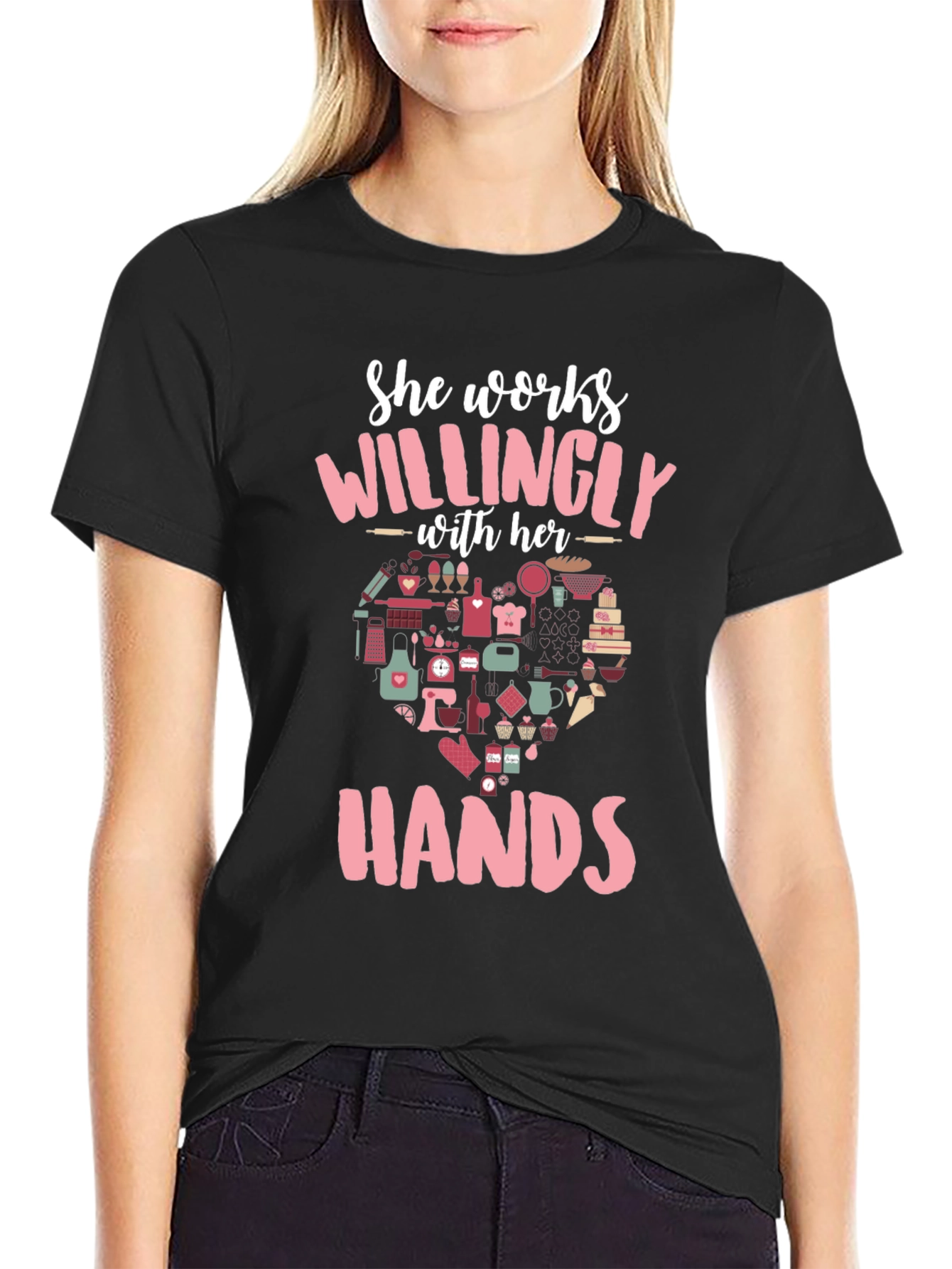 Black She Works Willingly with Her Hands T-Shirt view 2
