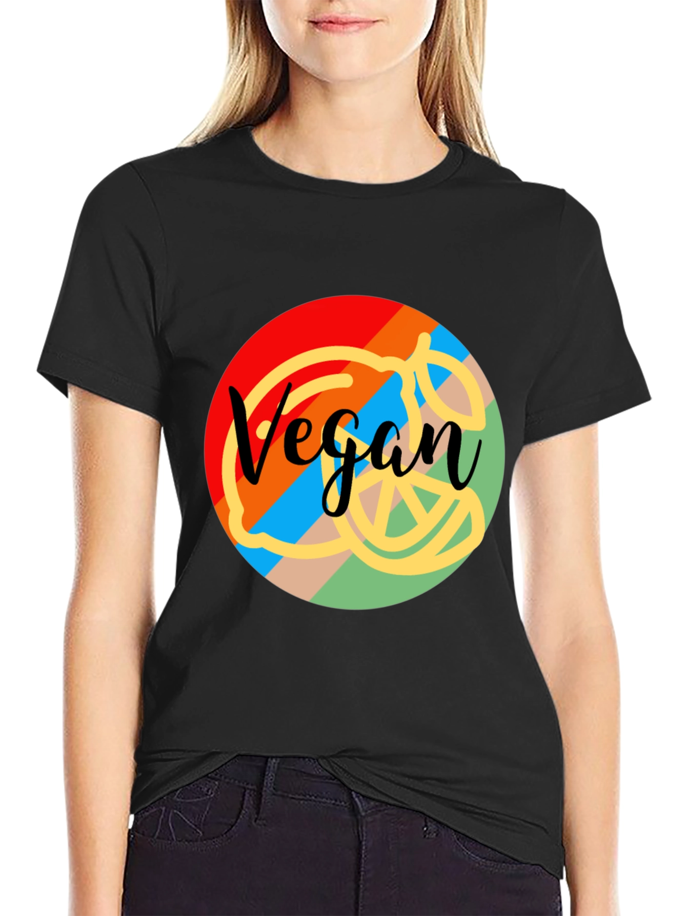 Black Vegan Graphic Tee - Colorful Design view 2