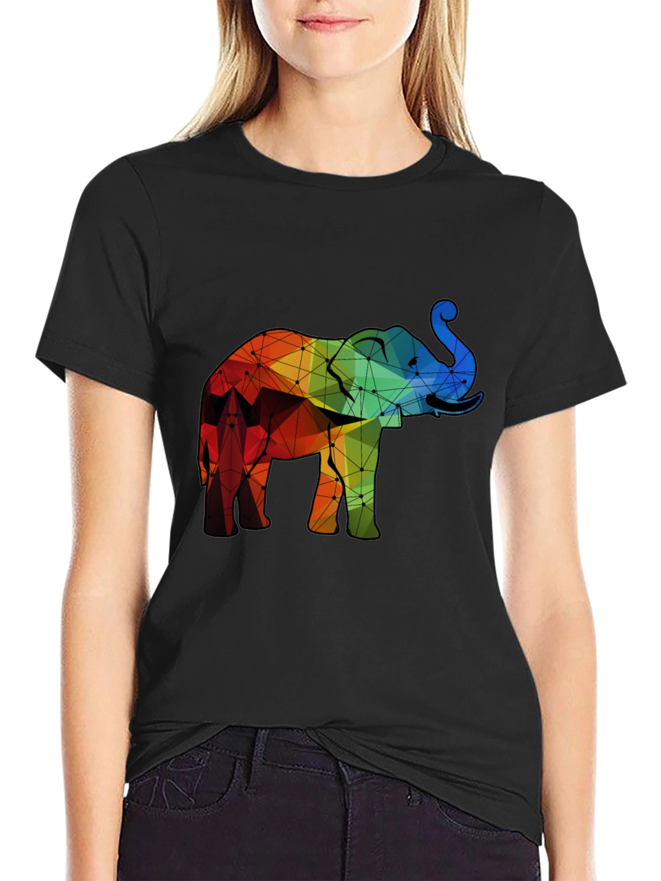 Black Geometric Elephant Graphic Tee view 2