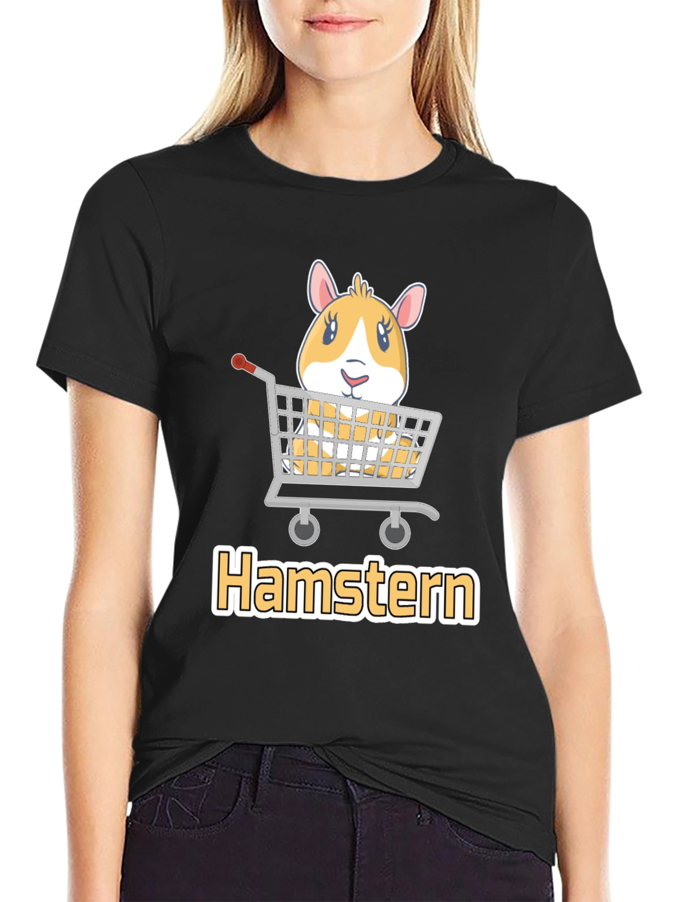 Black Hamstern T-Shirt: Cute Hamster in Shopping Cart Tee view 2