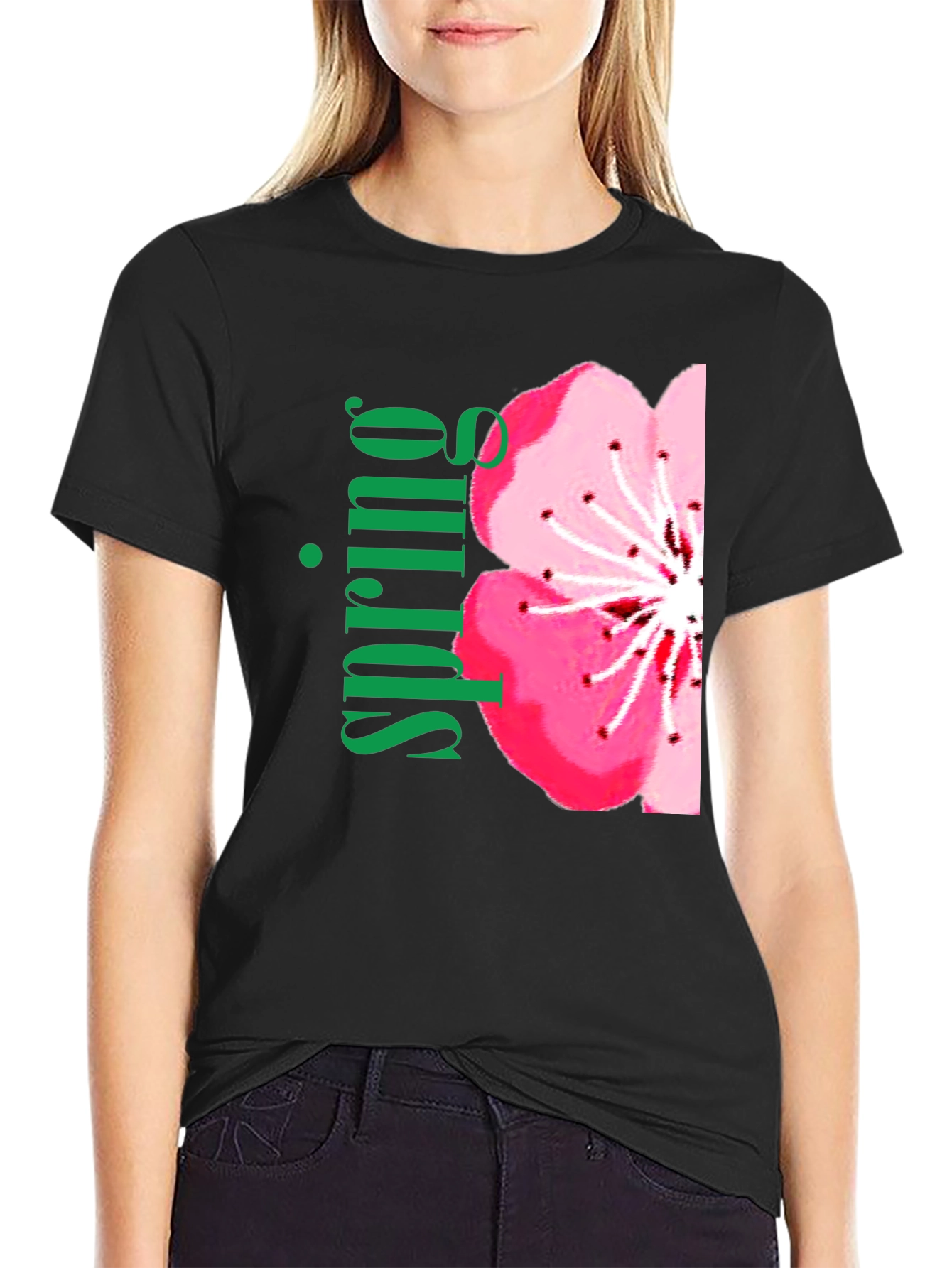 Black Spring Blossom Black T-Shirt view 2