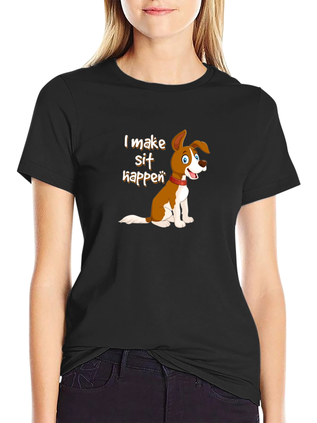 Black I Make Sit Happen Dog T-Shirt view 2