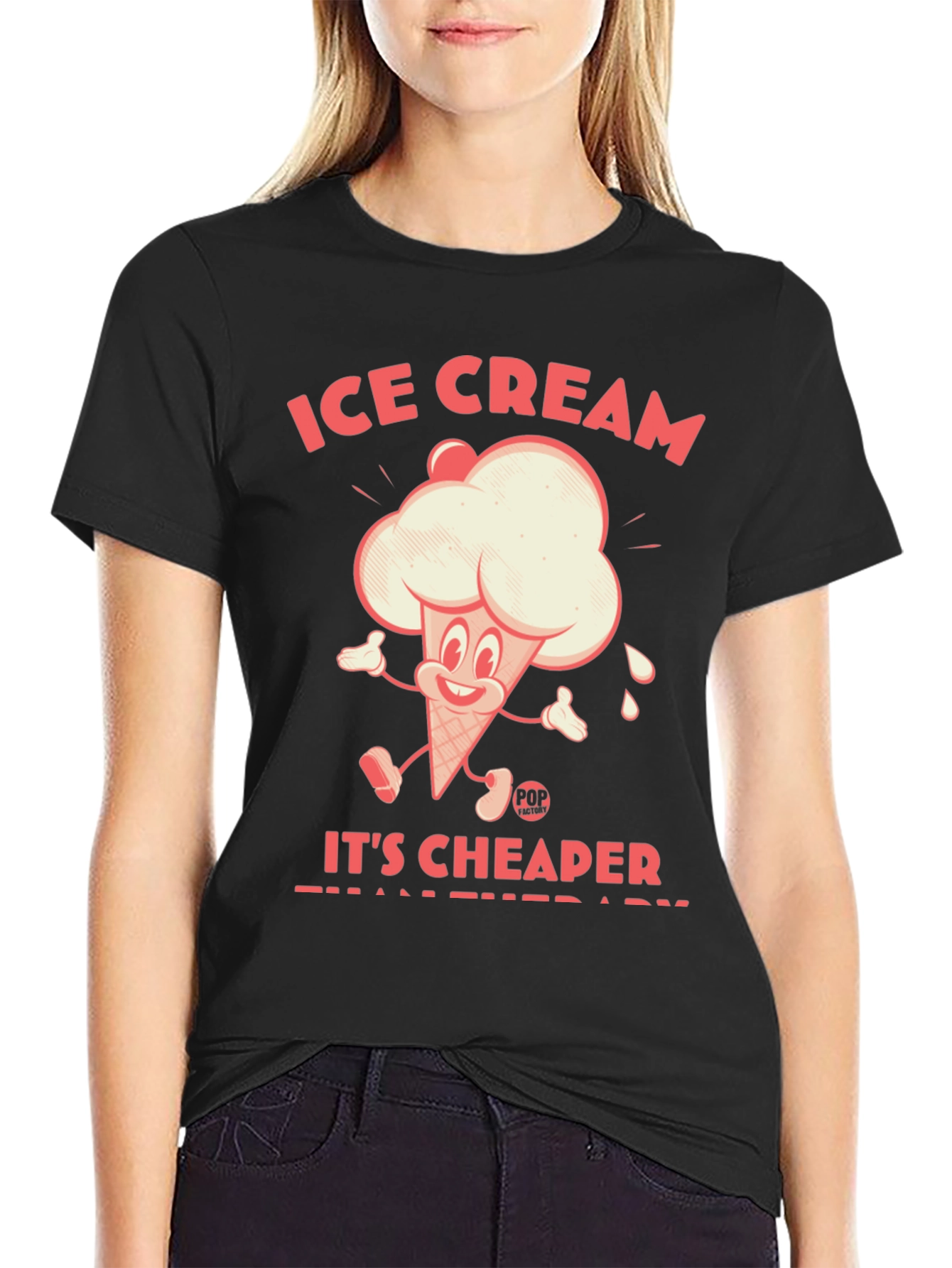 Black Ice Cream Cheaper Than Therapy Graphic Tee view 2