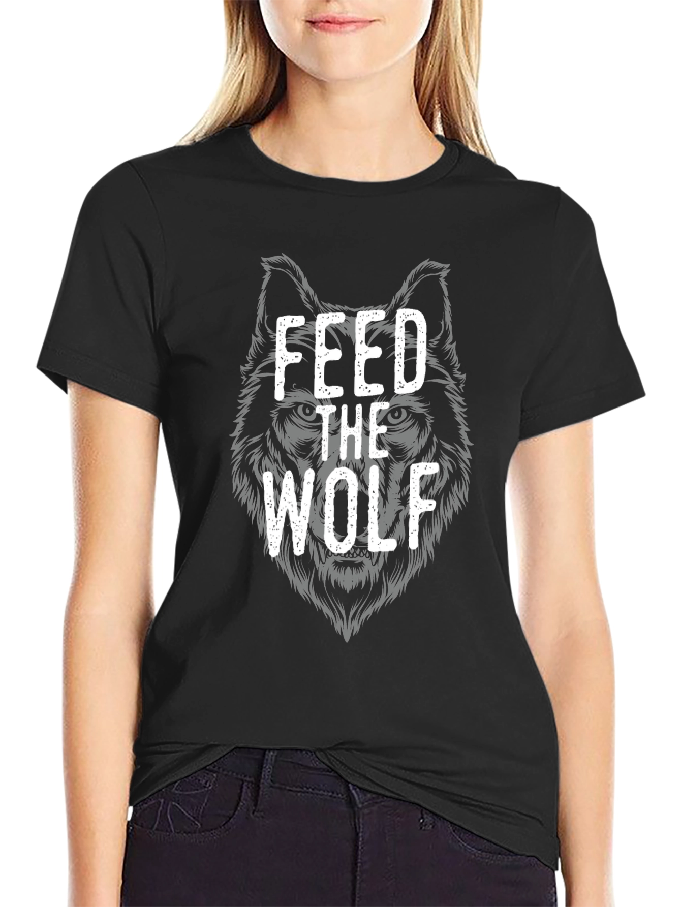Black Feed The Wolf Graphic Tee - Black Cotton T-Shirt view 2
