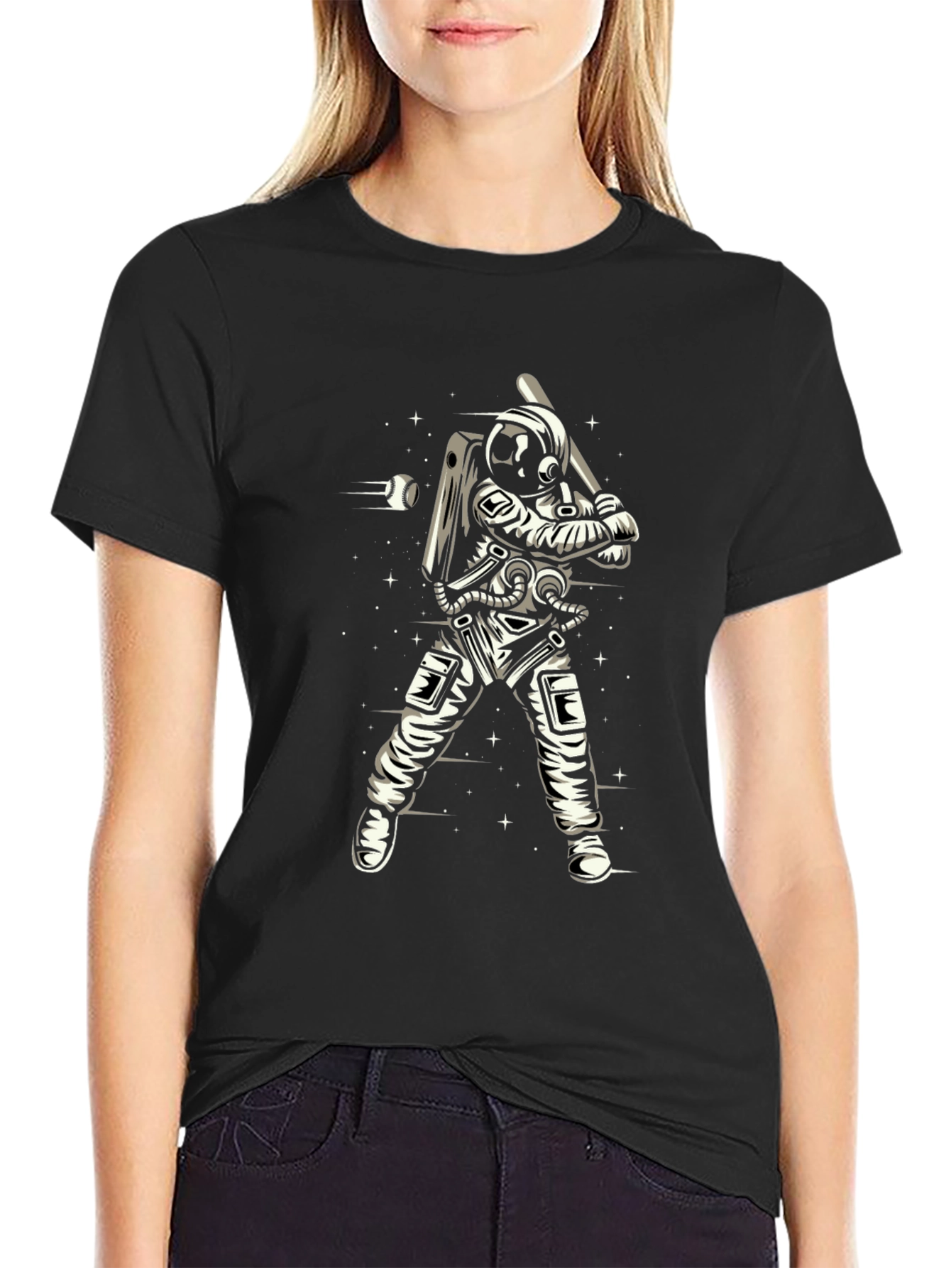 Black Astronaut Baseball T-Shirt - Space Hitter Tee view 2
