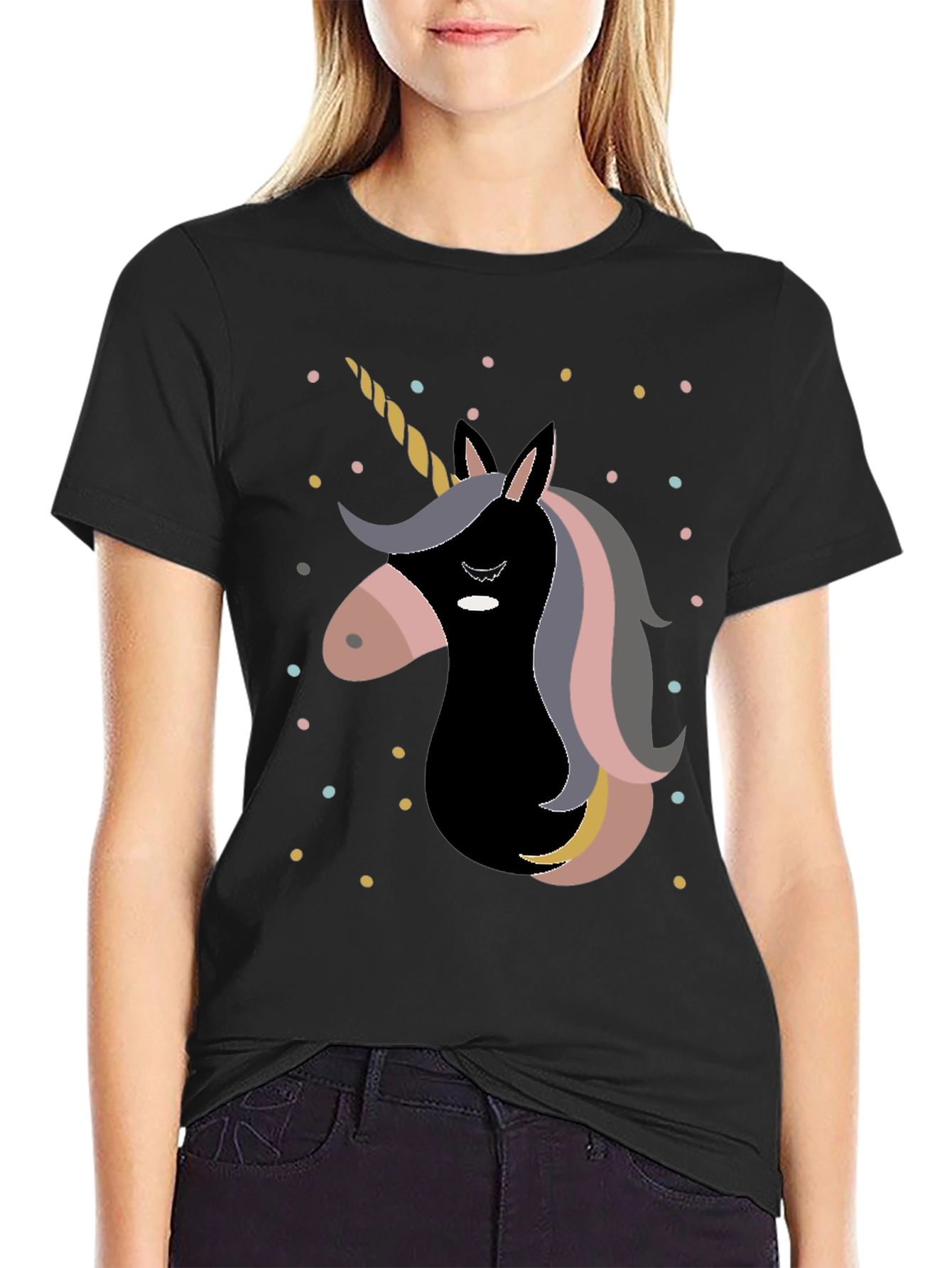 Black Unicorn Graphic Print Black T-Shirt view 2