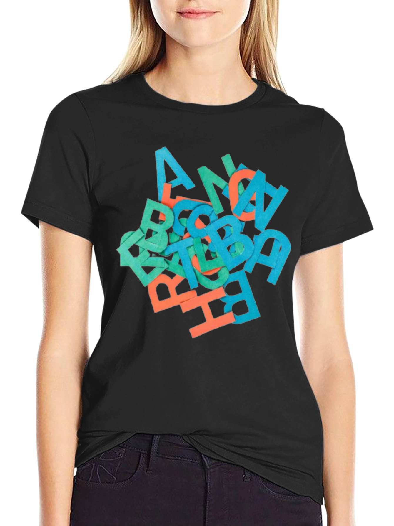Black Abstract Letter Graphic Black T-Shirt view 2
