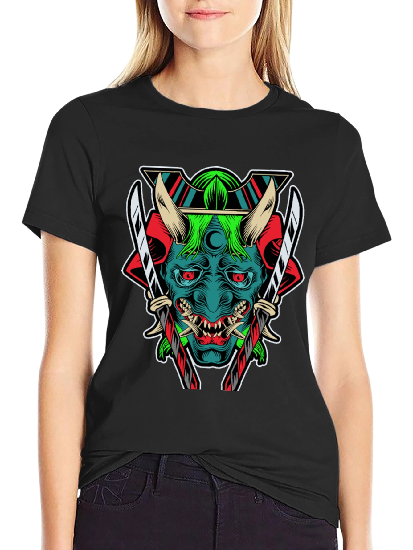 Black Samurai Demon Graphic Print T-Shirt view 2