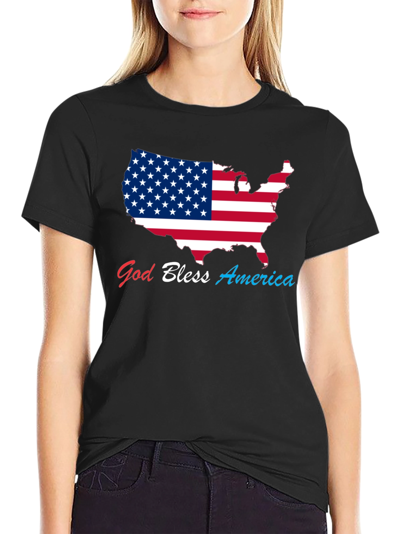 Black God Bless America USA Flag Patriotic T-Shirt view 2