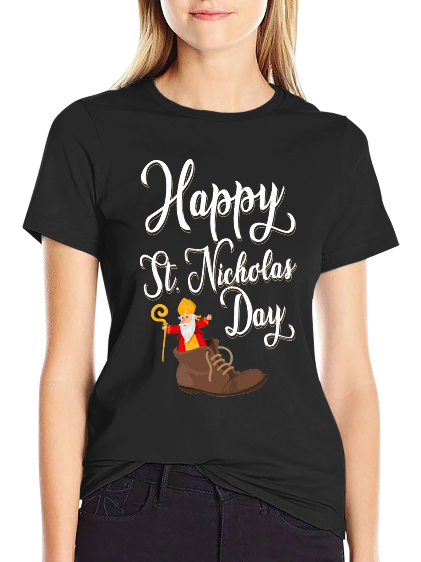 Black Happy St. Nicholas Day T-Shirt view 2