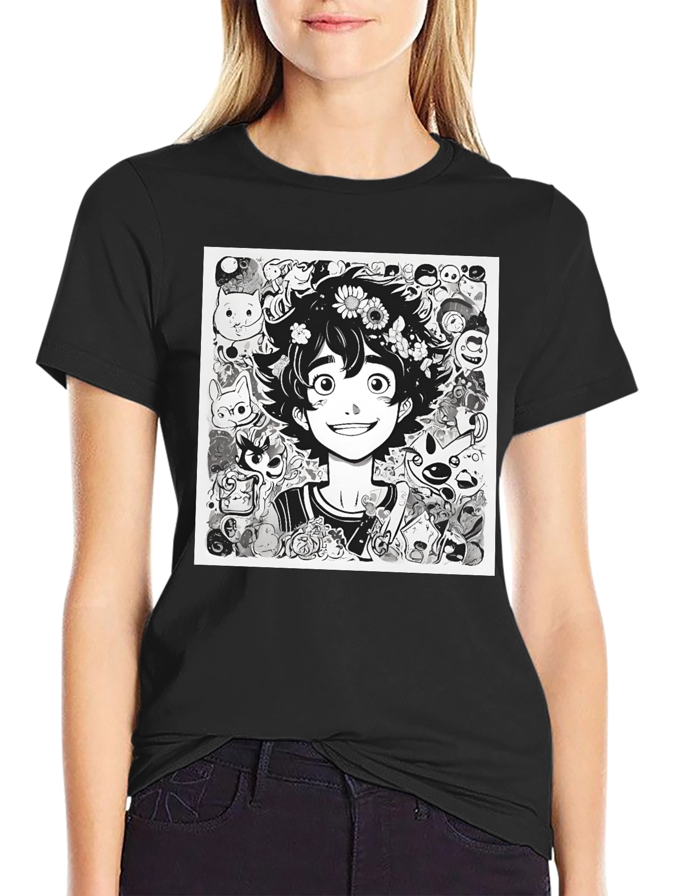 Anime Character Graphic Print Black Tee - 2