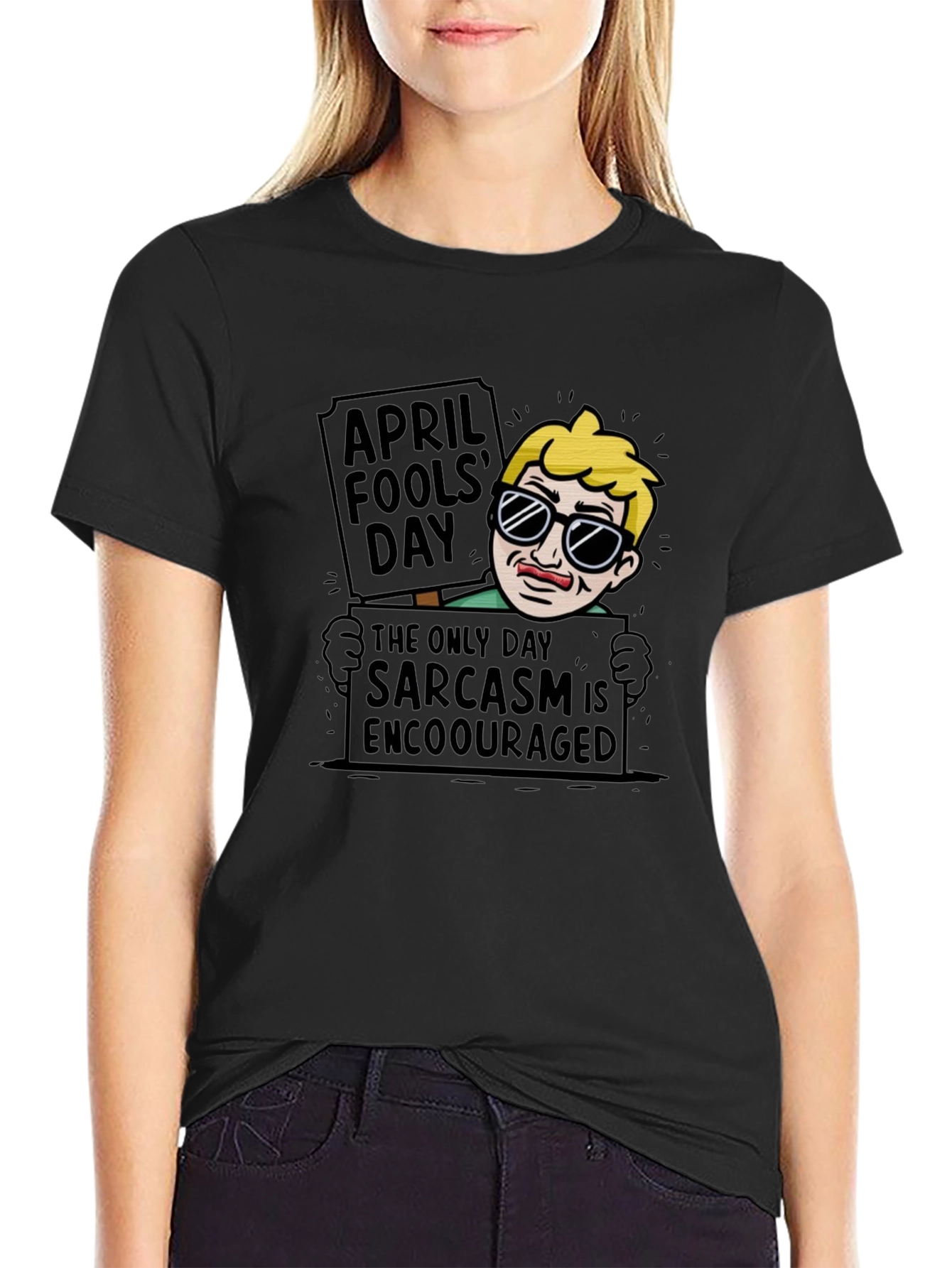 Black April Fool's Day Sarcasm T-Shirt view 2