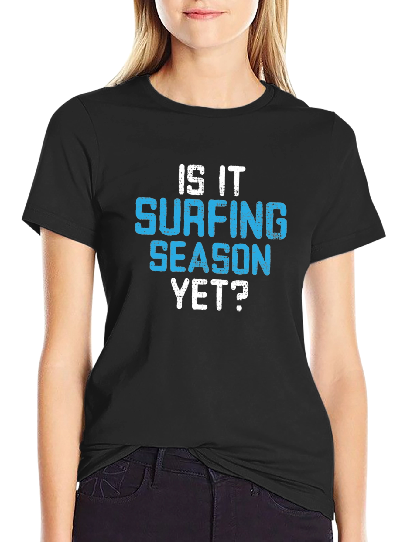 Black Is It Surfing Season Yet? Graphic Tee - Black Cotton T-Shirt view 2