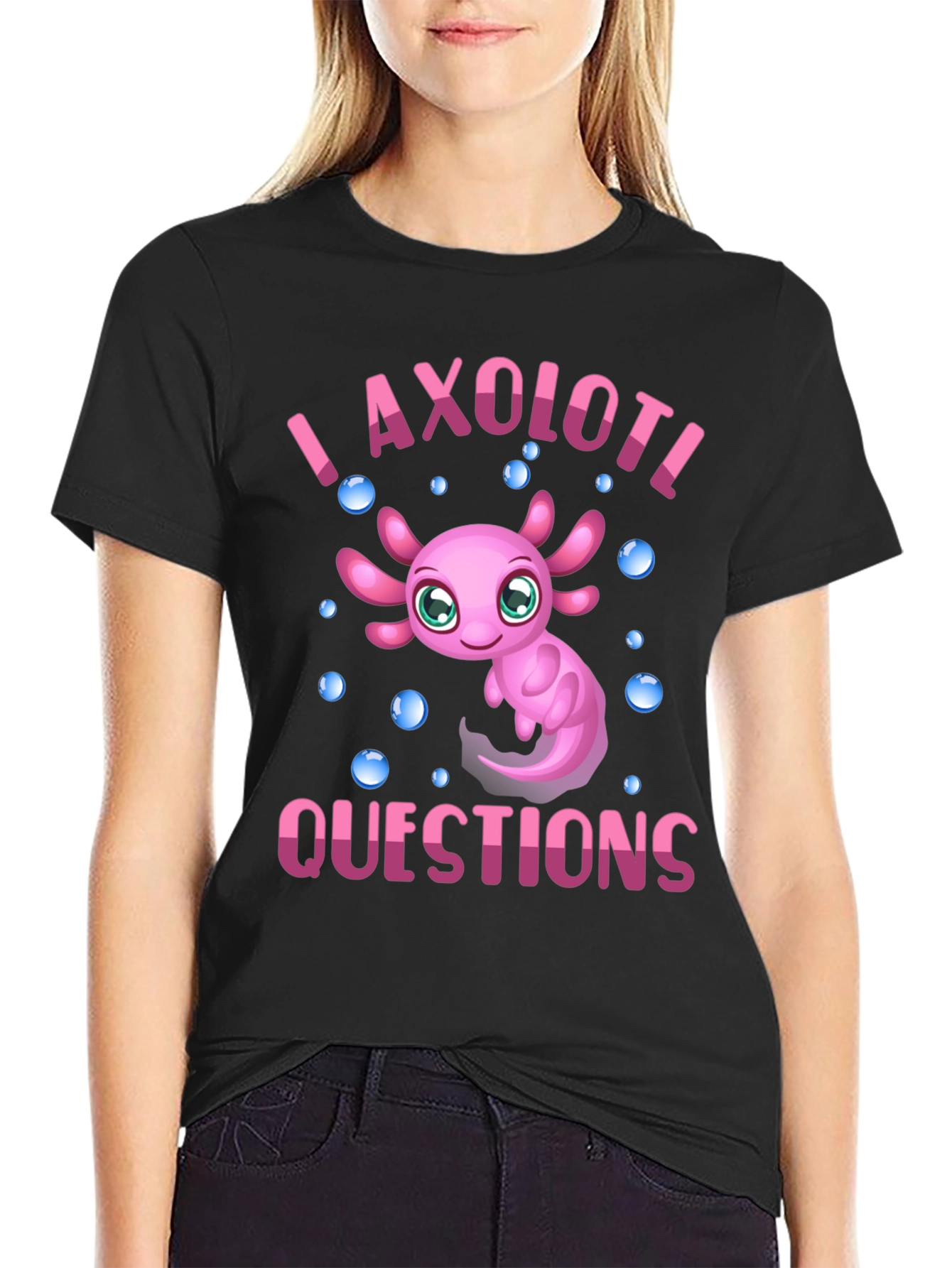 Black I Axolotl Questions Black T-Shirt view 2