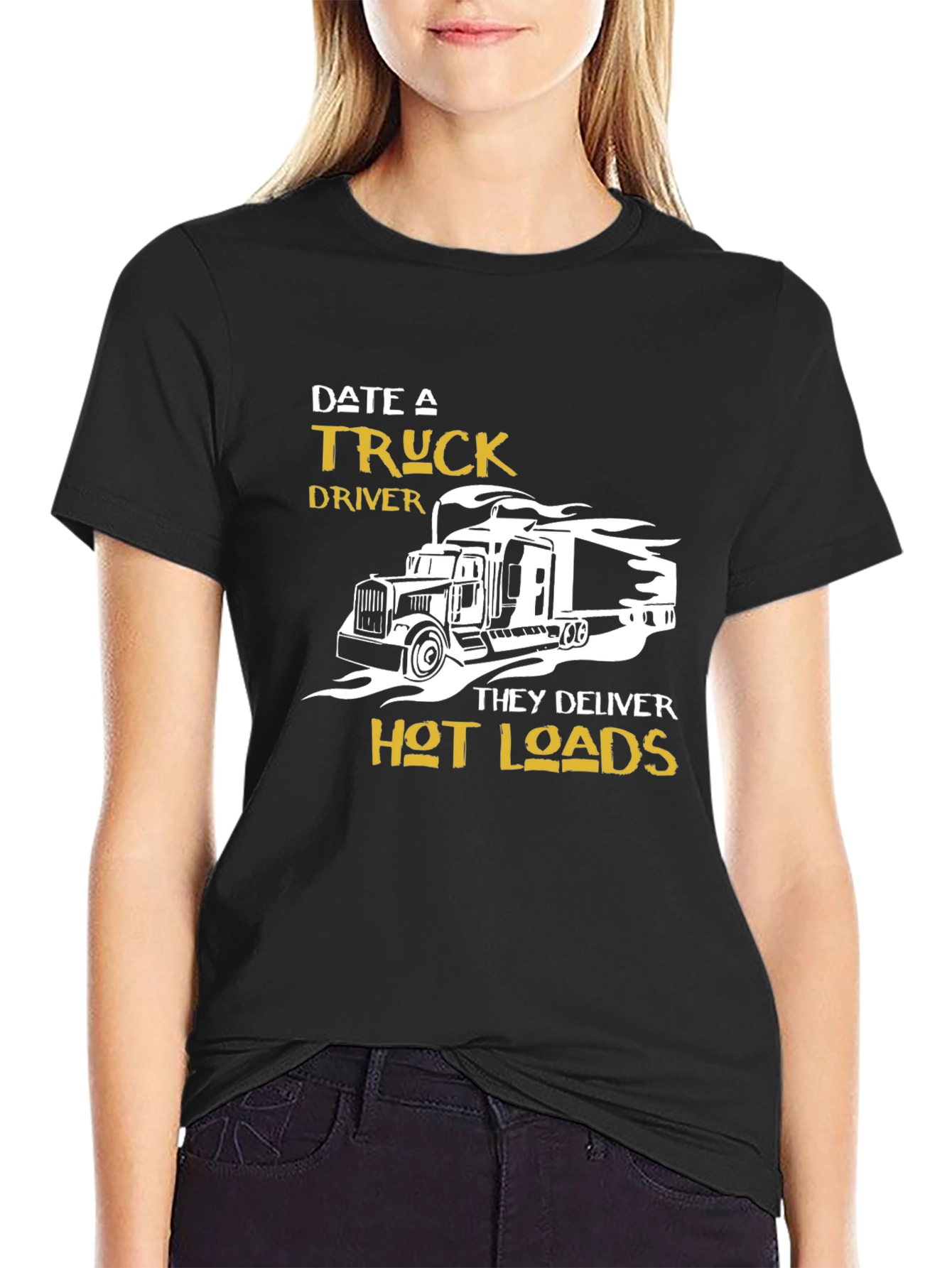 Black Date a Truck Driver Graphic T-Shirt - Black view 2