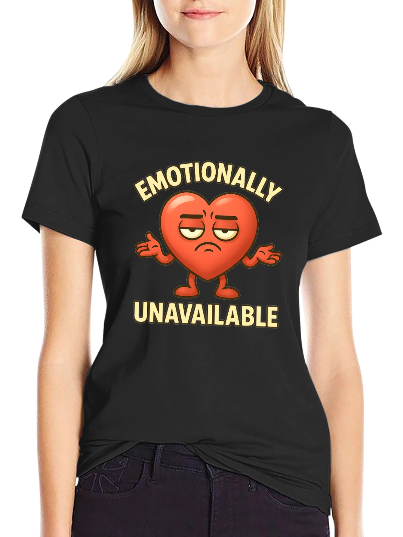Black Emotionally Unavailable Heart Graphic T-Shirt view 2