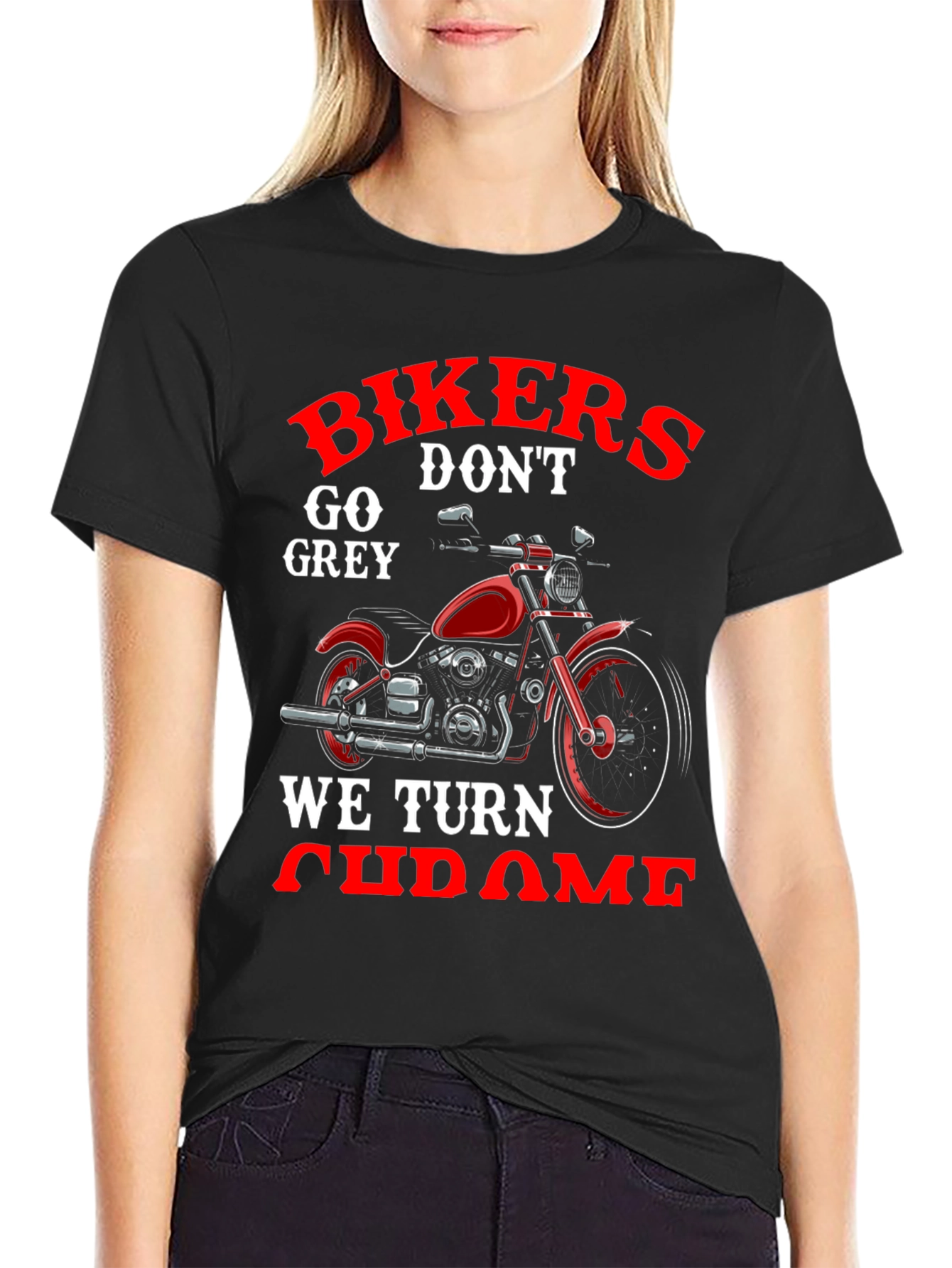 Black Bikers Don't Go Grey, We Turn Chrome T-Shirt view 2