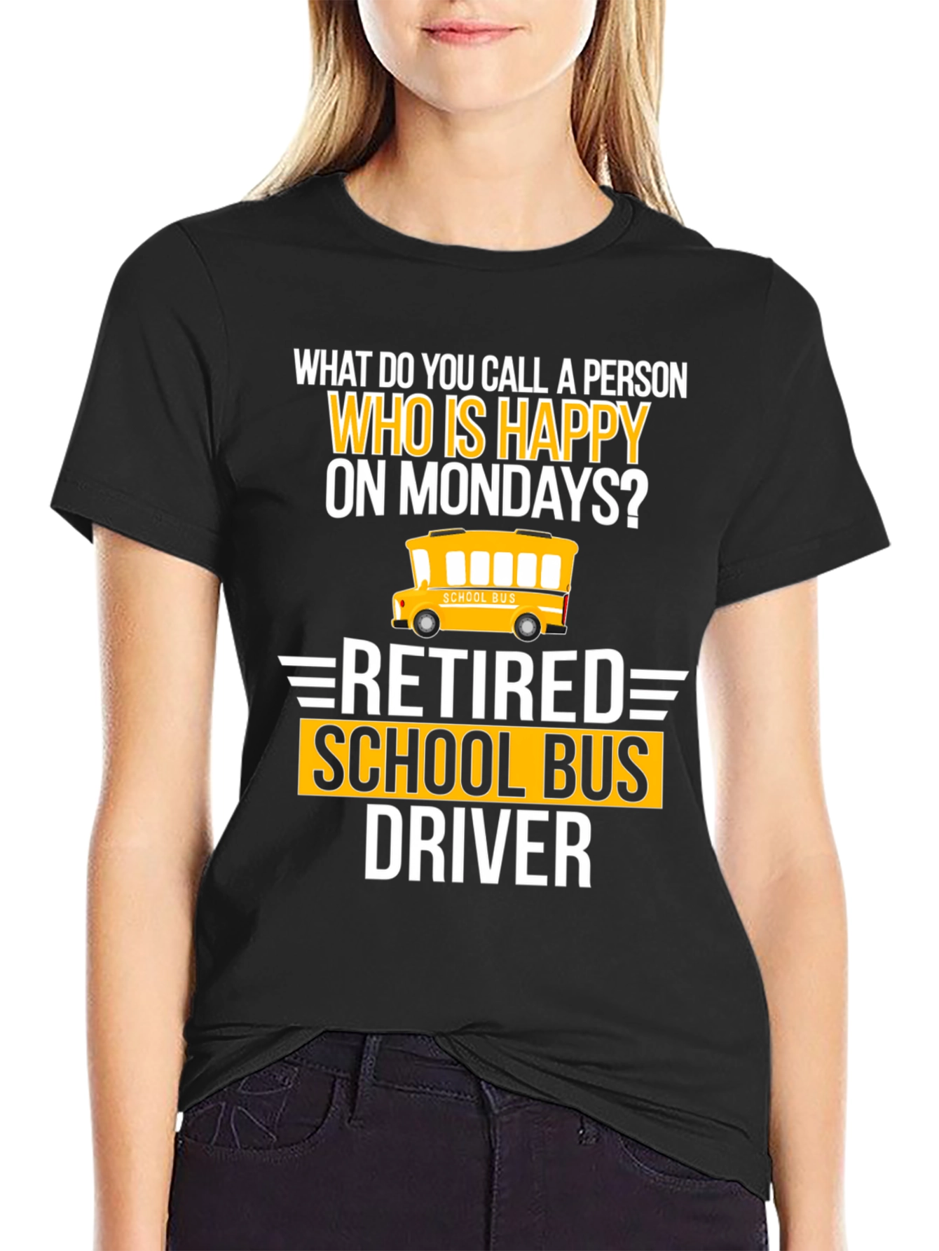Black Retired School Bus Driver T-Shirt view 2