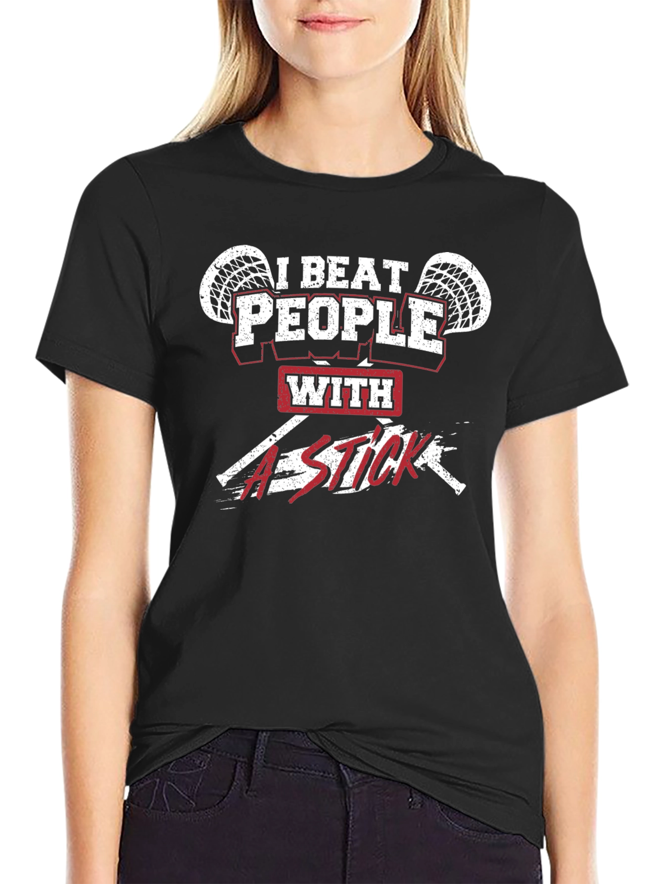 Black I Beat People With A Stick Black Graphic T-Shirt view 2
